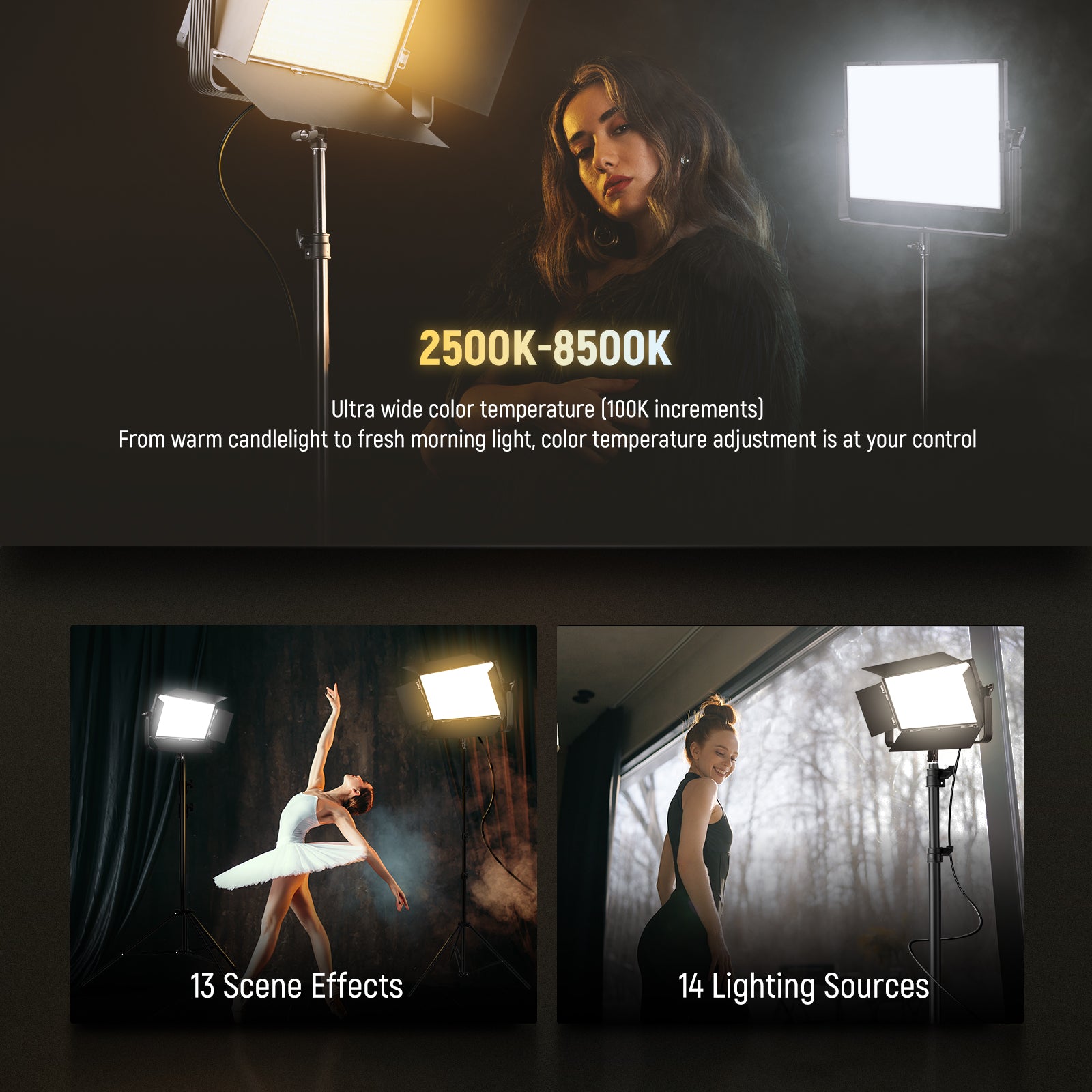 NEEWER AP100B 100W Bi-Color LED Panel Video Light Kit with Adjustable Brightness & Color Temperature for Photography, YouTube, and Studio Lighting