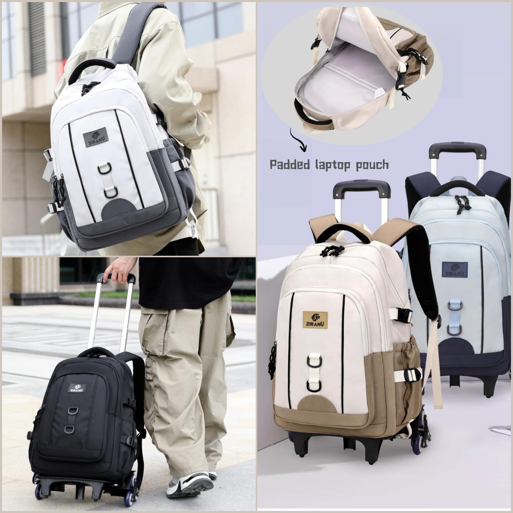 6-Wheel Rolling Backpack for Boys - Durable Black School Backpack with Wheels | Perfect for Elementary Students, Travel & Daily Commute