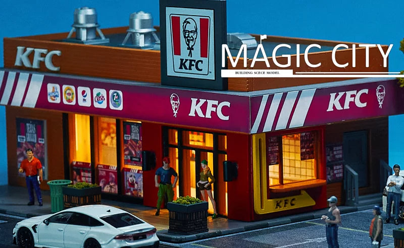 Magic City 1:64 Scale Restaurant & Parking Lot Diorama Set - Perfect for Model Train Layouts, Toy Car Displays & Collectible Scenes