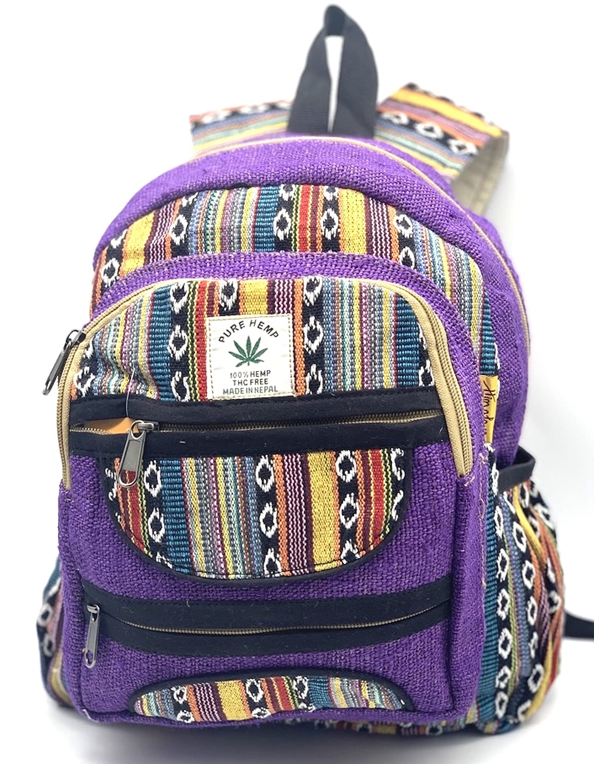 100% Himalayan Hemp Backpack - Unique Hippie Design for Festivals, Hiking & Travel | Eco-Friendly Fair Trade Handmade Small Backpack Fits Tablet | Perfect for Outdoor Adventures & Boho Style