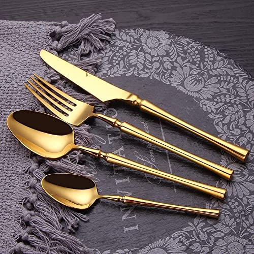 Premium 24-Piece Stainless Steel Flatware Set - Knife, Fork & Spoon for Restaurant, Home, Kitchen & Party - Elegant Black Cutlery for Fine Dining, Entertaining & Everyday Use