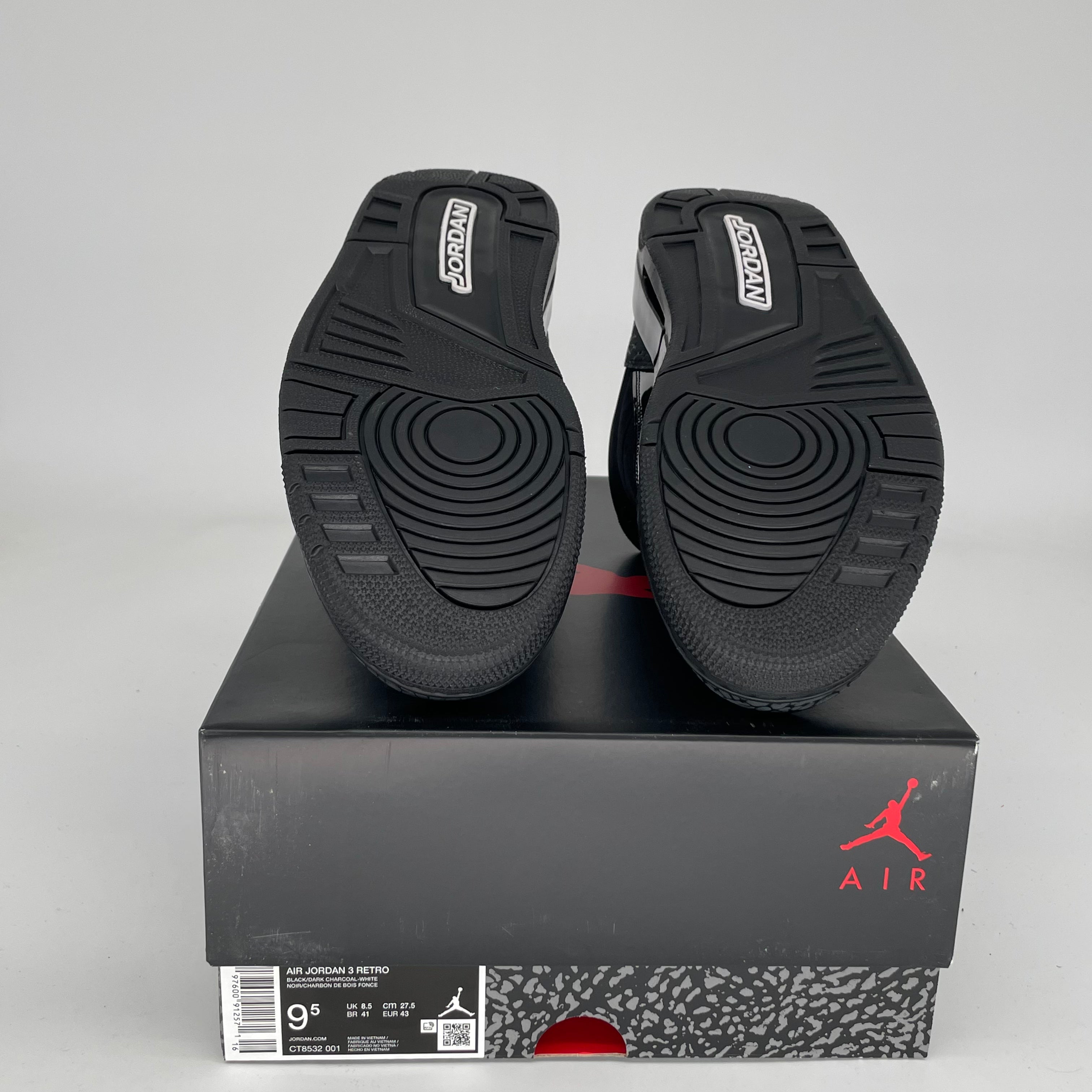AIR JORDAN 3 BLACK CAT Men's Basketball Shoes Size 9.5 - Style CT8532 001 | Retro Sneakers for Streetwear & Basketball Games