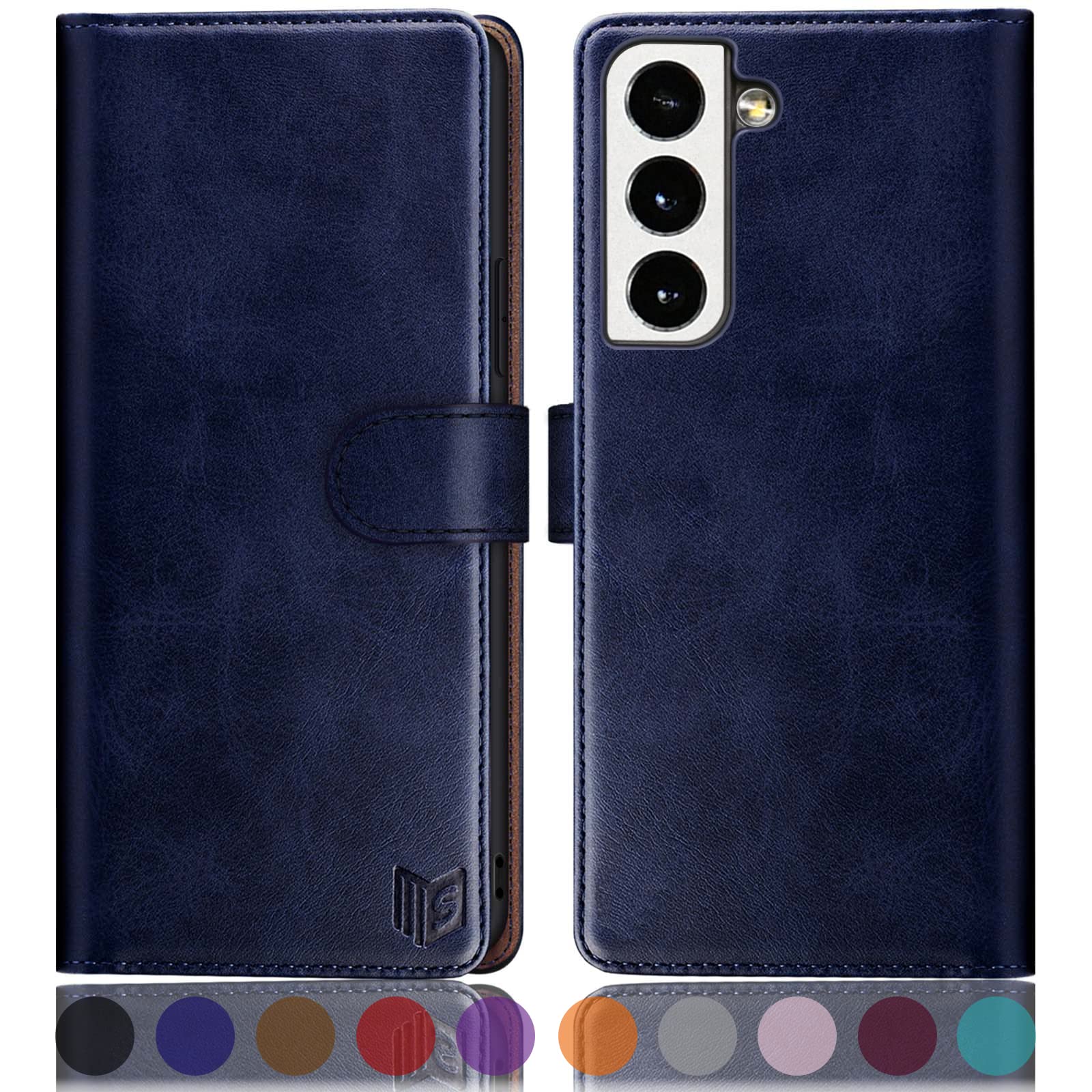 SUANPOT RFID Blocking Leather Wallet Case for Samsung Galaxy S22 - Flip Folio Book Cover with Credit Card Holder, Shockproof Protection for Men & Women (Blue) | Perfect for Business, Travel & Everyday Use