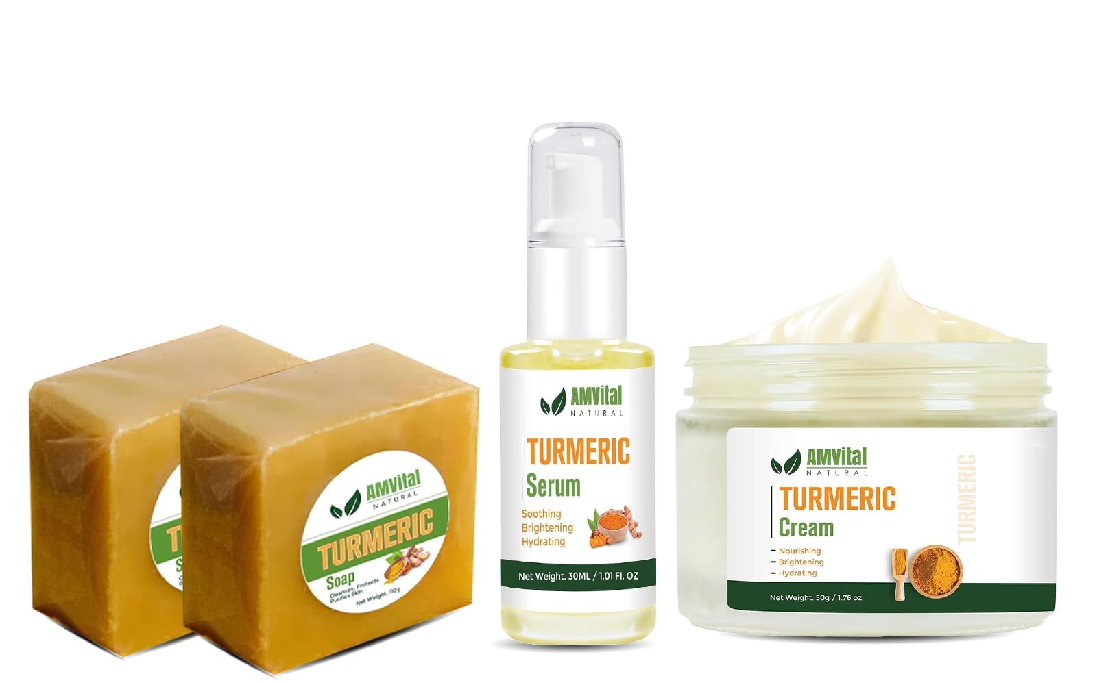 Organic Turmeric Skincare Bundle - Anti-Aging Face Cream, Brightening Serum & 3-Pack Soap for Glowing Skin | Natural Skincare Routine for Acne, Dark Spots & Uneven Tone | Perfect for Daily Use & Gift Sets