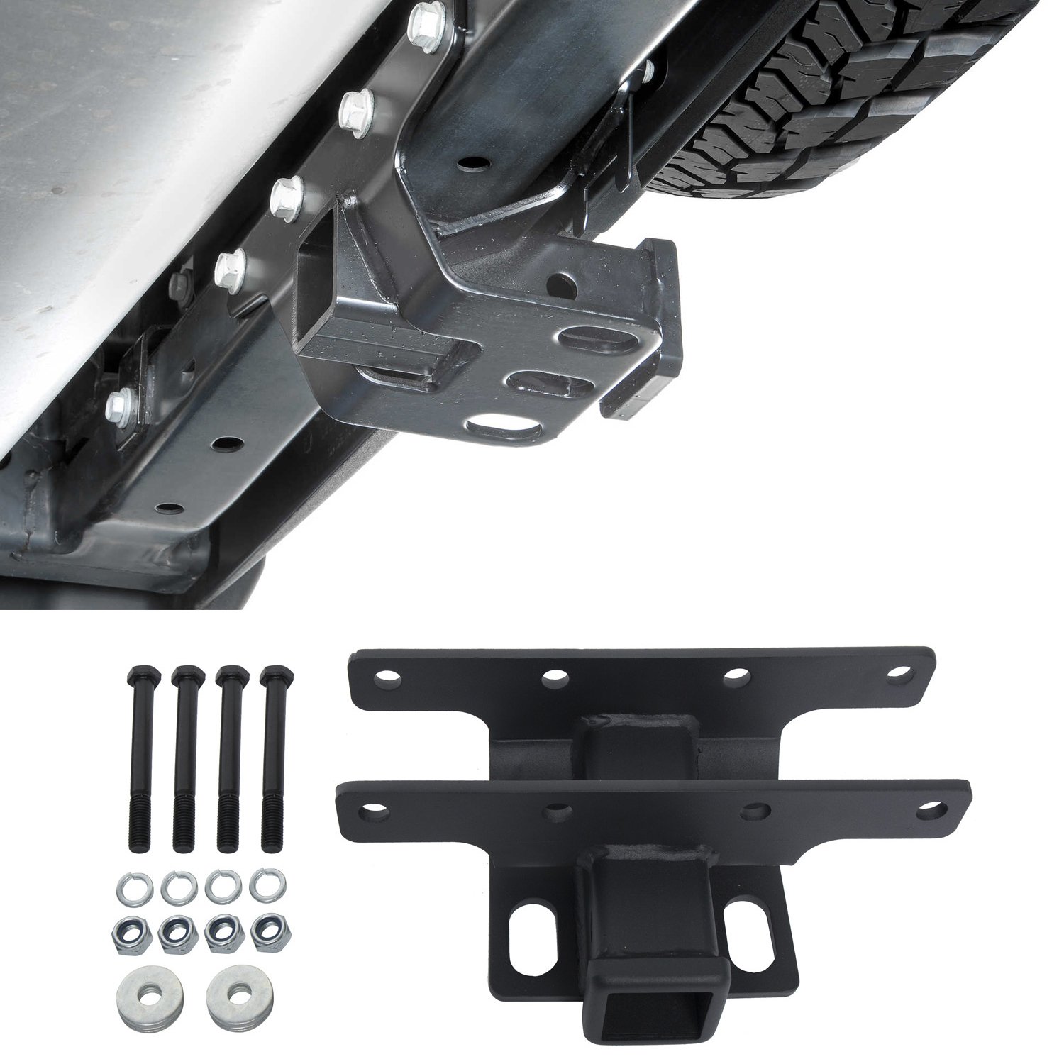 u-Box 2in Standard Receiver Hitch for 07-18 Jeep Wrangler JK - Heavy Duty Black Trailer Towing Hitch - Perfect for Off-Road Adventures & Camper Trailers