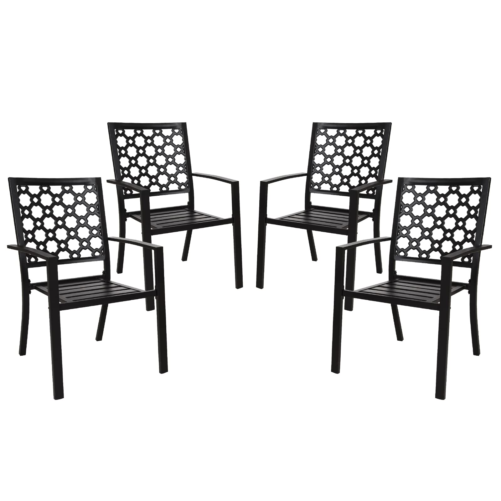 MEOOEM 4-Piece Outdoor Dining Chairs Set - Stackable Metal Patio Chairs with Arms for Backyard, Garden, Poolside - Weather-Resistant Black Finish - Perfect for BBQs, Picnics & Outdoor Entertaining