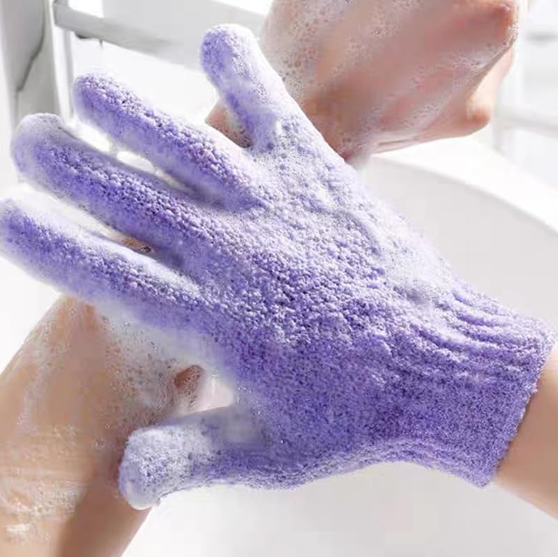MobFest® Exfoliating Bath Gloves for Men & Women - Dead Skin Removal Scrubber - Soft Exfoliating Mittens for Smooth Skin - Set of 3 Multicolor - Perfect for Shower, Spa & Body Care Routine