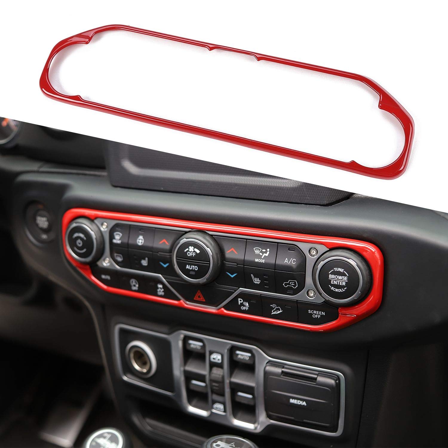 CheroCar JL JT Center Control Air Conditioner Switch Cover Trim Frame Decoration for 2018-2020 Jeep Wrangler JL JLU & 2020 Jeep Gladiator JT | Red Interior Accessories | Upgrade Your Jeep's Dashboard Style