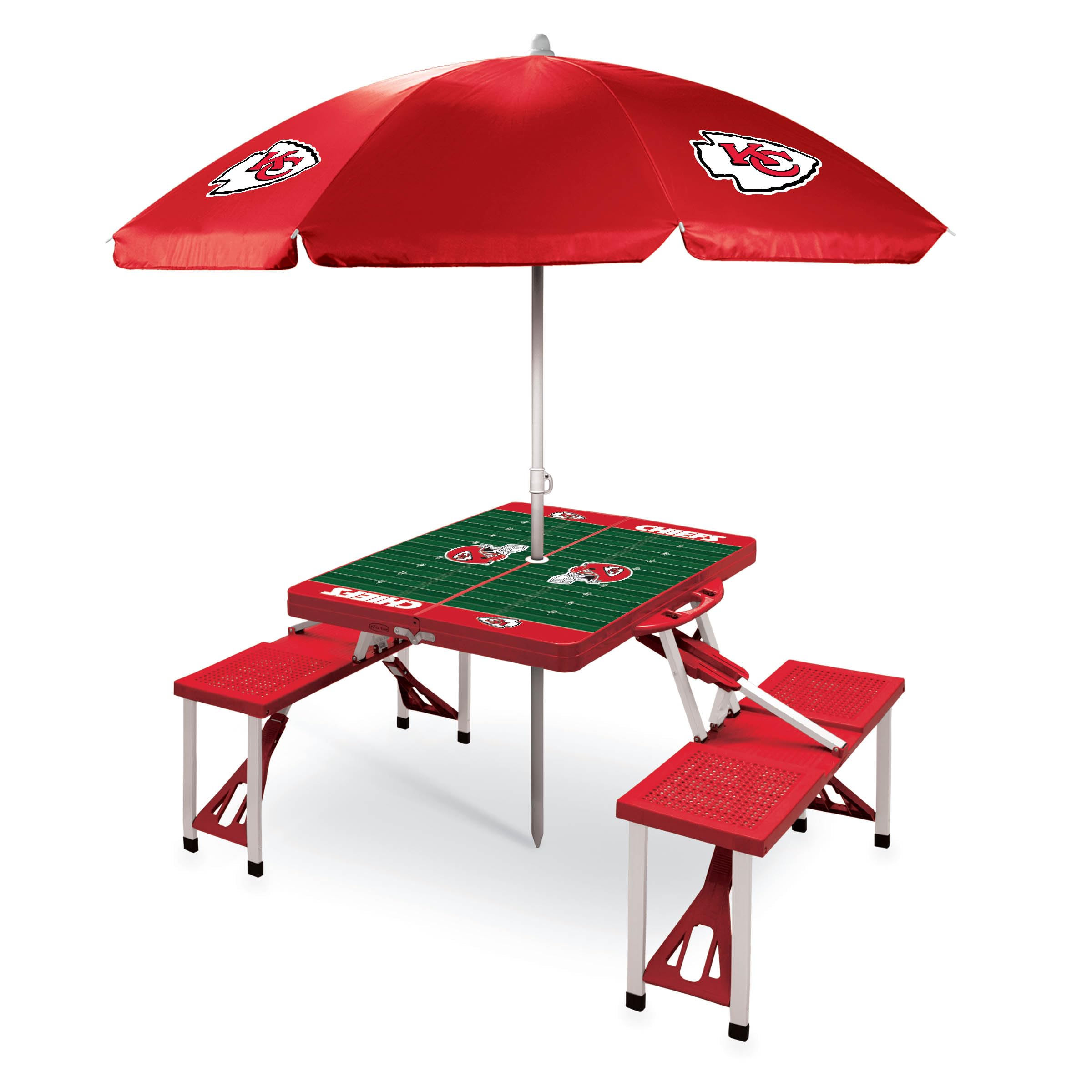 PICNIC TIME NFL Portable Folding Picnic Table with Seats & Umbrella - Perfect for Tailgating, Camping, Beach & Outdoor Parties