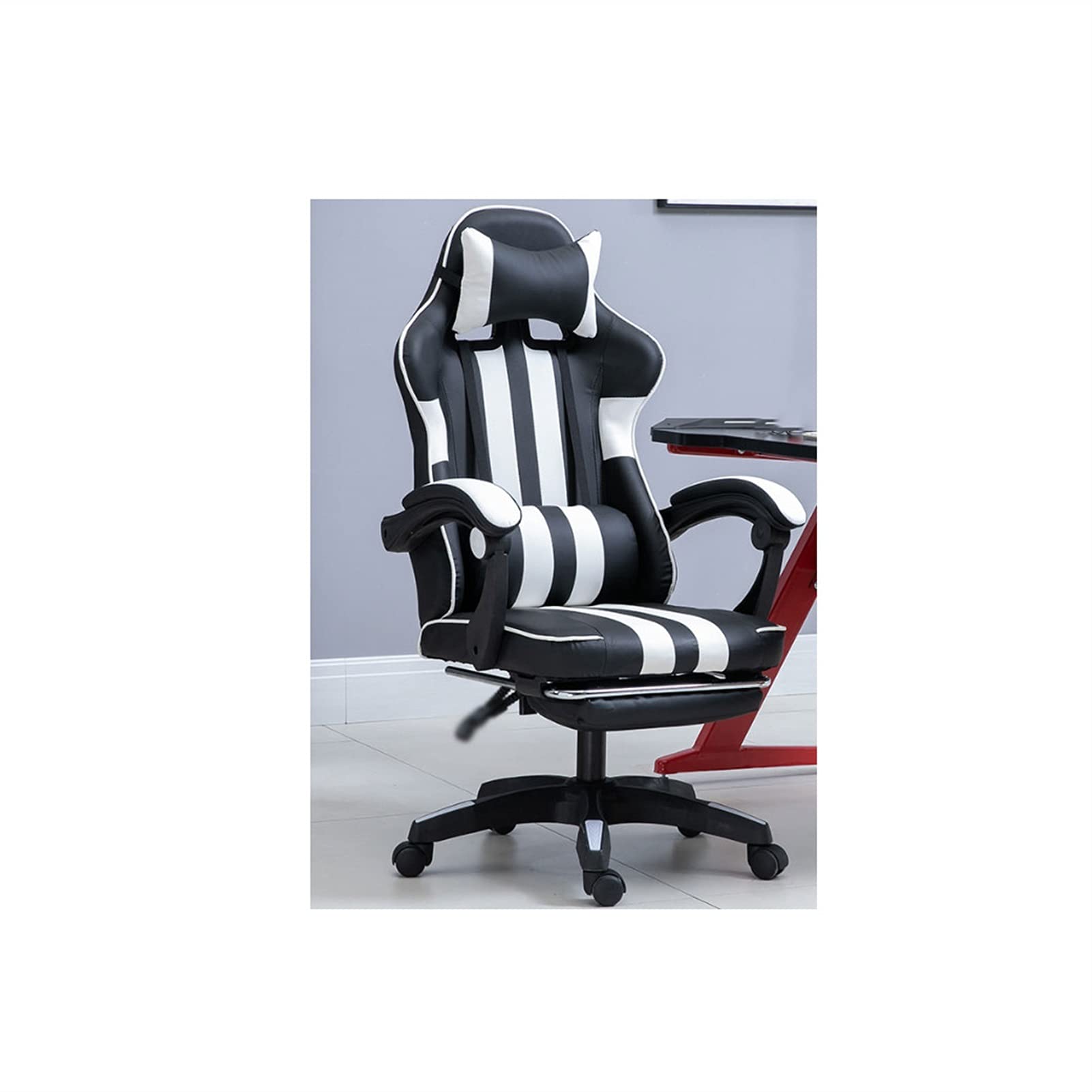Ergonomic Gaming Chair with Footrest - High Back PU Leather Computer Office Chair for Home & Work, Adjustable Racing Style Video Game Chair (White) - Perfect for PC Gaming, Streaming & Long Work Sessions