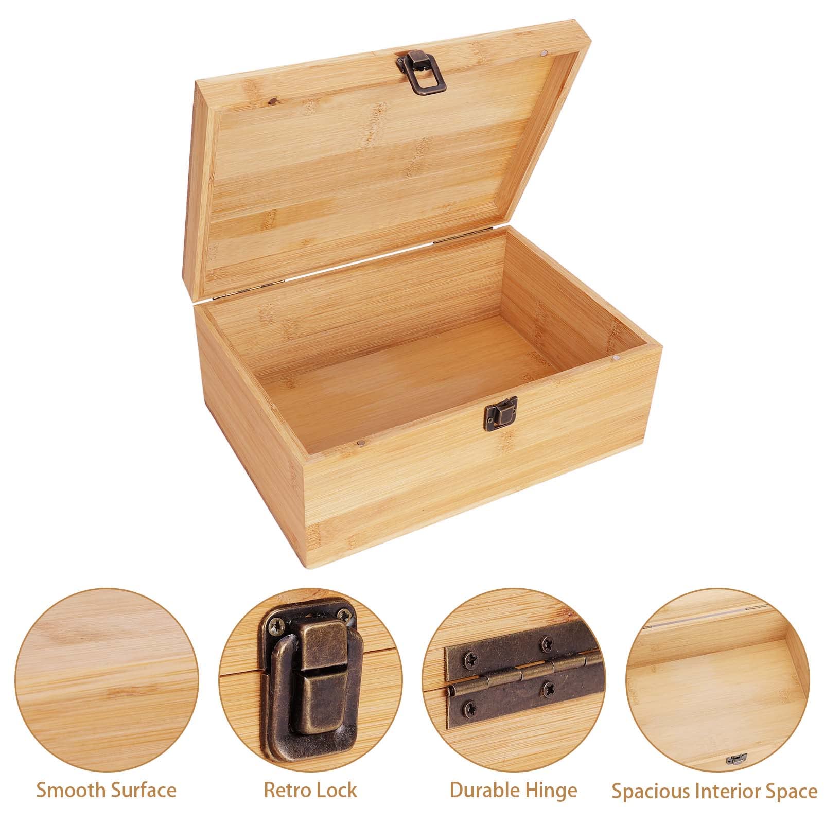 Woiworco Large Bamboo Wooden Storage Box with Hinged Lid - 11 x 7.9 x 4.5 Inch Natural Wooden Craft Box for DIY, Home Decor, Jewelry & Keepsake Organizer - Perfect for Art Supplies, Gift Wrapping & Home Storage Solutions