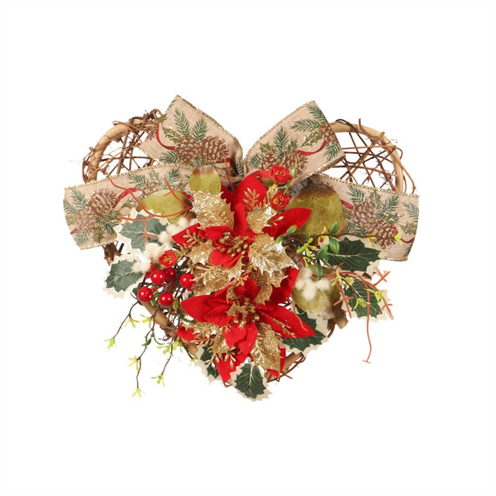 Heart Shaped Christmas Wreath - LLYUNDING Artificial Holiday Wreath Decor for Front Door, Wall, Indoor & Outdoor - Perfect for Home, Wedding & Holiday Decorations