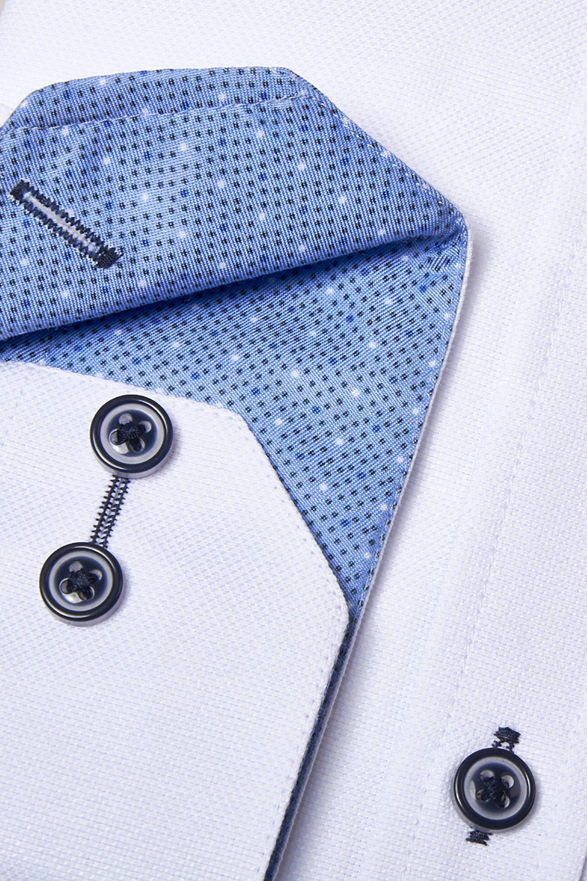 ARCHIE White Grandad Collar Shirt with Navy Buttons - Classic Vintage Style Button Down Shirt for Men - Perfect for Casual Wear, Office & Date Nights