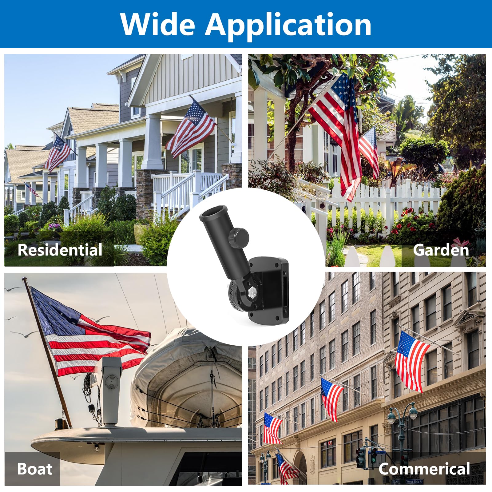 Heavy Duty Adjustable Flag Pole Holder - Rust Free Aluminum Mounting Bracket for Outdoor Use (1