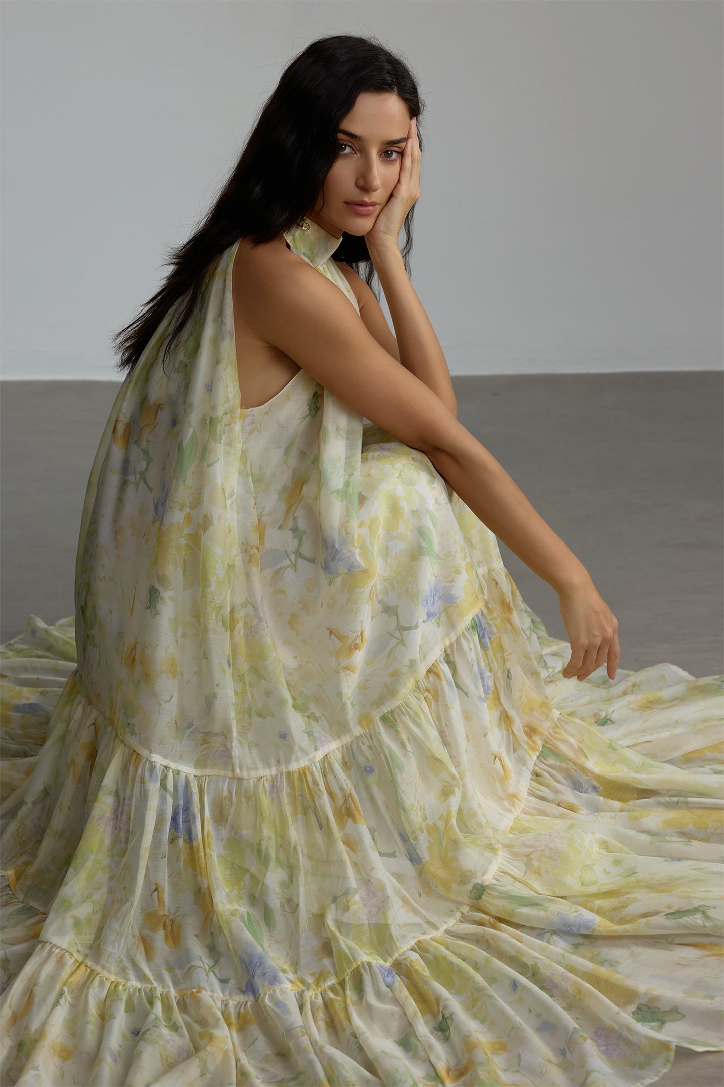 Caroline Floral Print Sleeveless Maxi Dress in Yellow - Perfect for Summer Beach Vacations, Garden Parties & Boho Chic Outfits