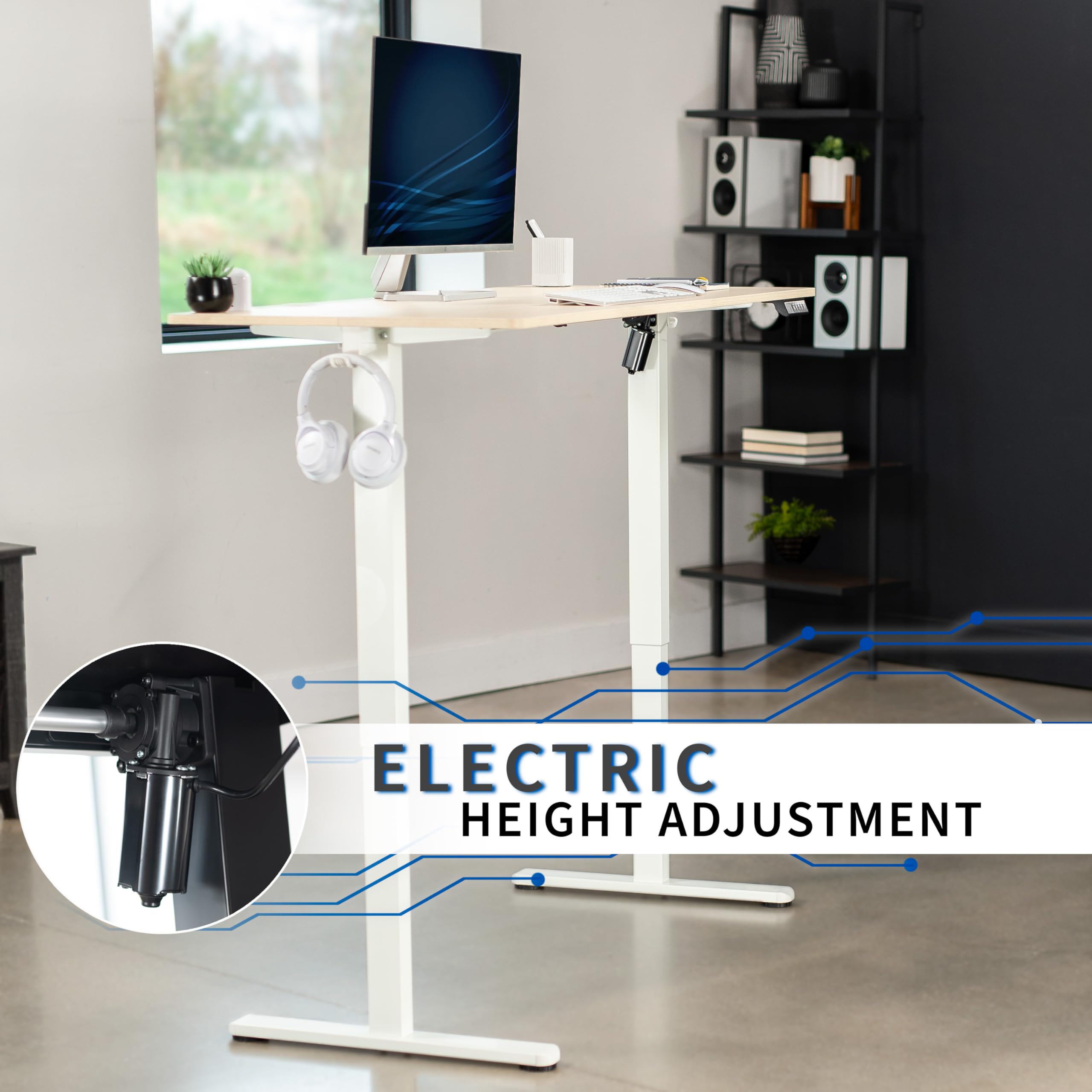 VIVO Electric Height Adjustable 55 x 24 inch Sit Stand Desk with Memory Controller, Light Wood Top & White Frame - Perfect for Home Office, Gaming & Workspace (DESK-E155TC)