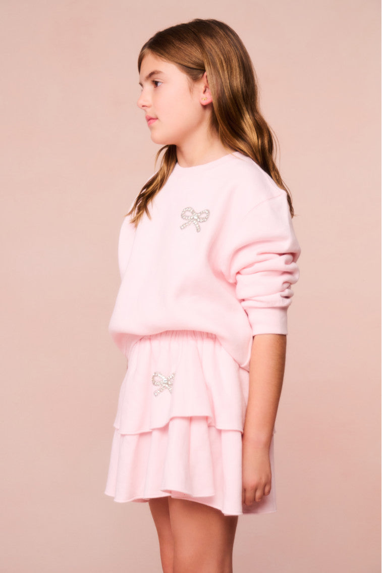 Crystal Bow Fleece Ruffle Mini Skirt for Girls - Elegant Party Dress for Holidays, Birthday & Special Occasions
