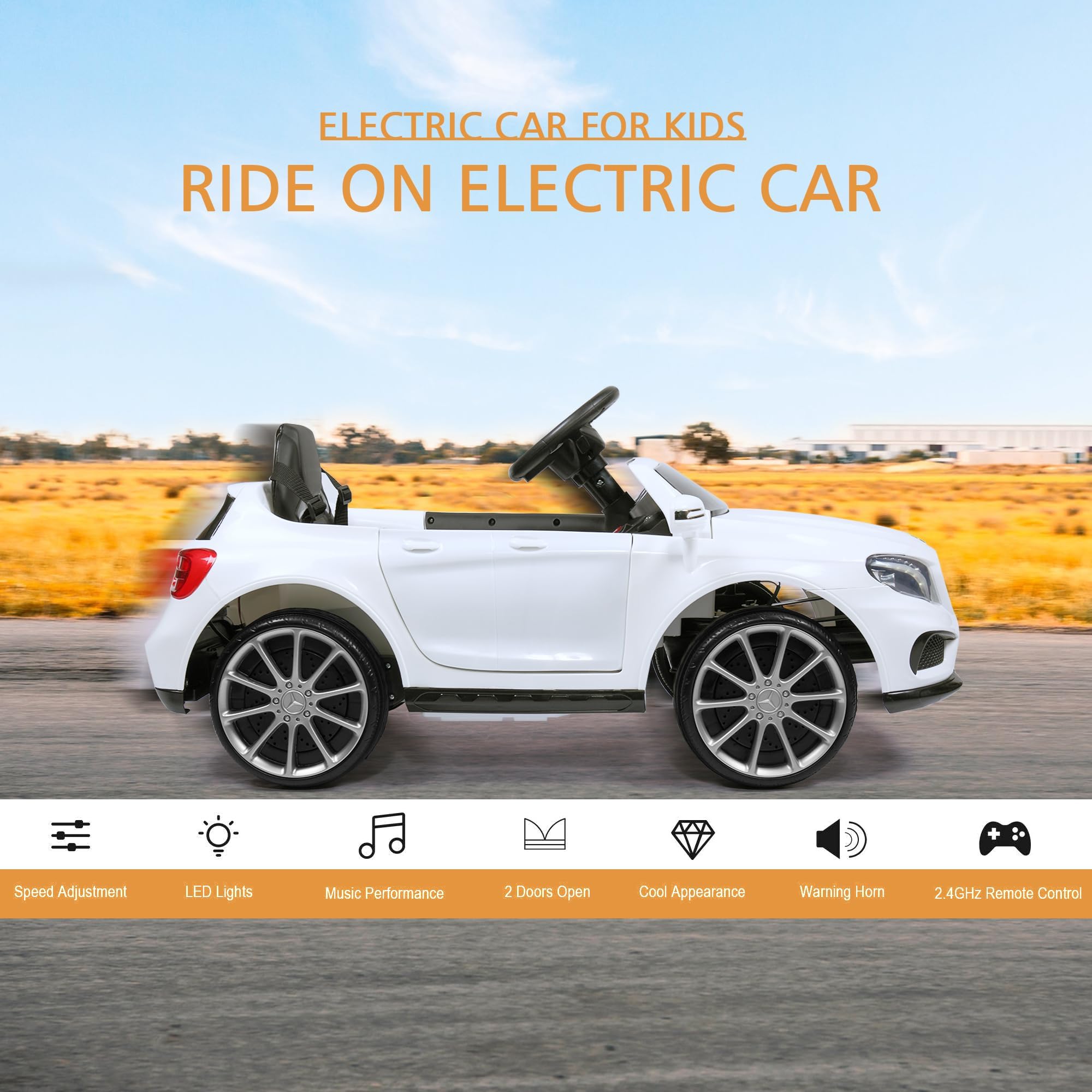 TOBBI Licensed Mercedes Benz Electric Ride-On Car for Kids - Toddler Electric Vehicle with Parental Remote Control, Double Doors, 5-Point Safety Belt & LED Lights - Perfect Birthday Gift for Boys & Girls Ages 3-8 (Indoor/Outdoor Play)