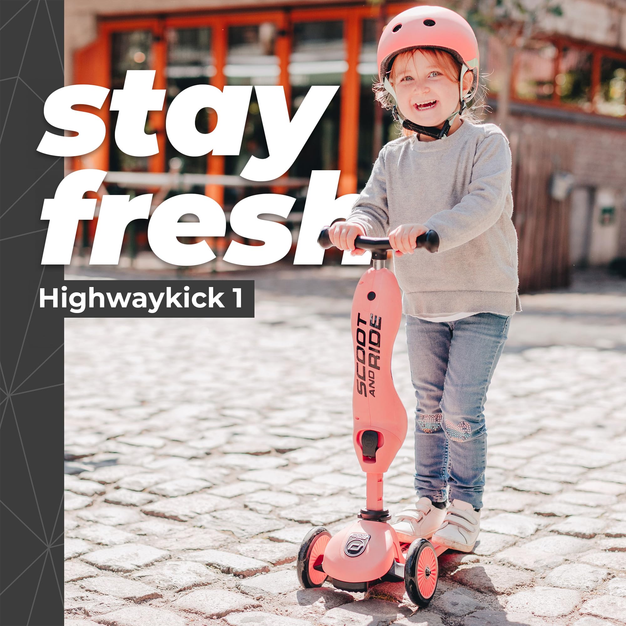 2-in-1 Scoot & Ride Highwaykick 1 Kids Scooter - Convertible Ride-On & Stand Scooter for Toddlers Ages 1-5 (Peach) - Perfect for Indoor Play & Outdoor Park Adventures