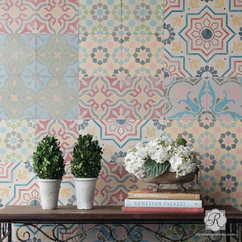 Spanish Tile Stencil Set for DIY Home Decor - Reusable Painting Templates for Walls, Floors & Furniture - Perfect for Mediterranean, Moroccan & Spanish Style Designs