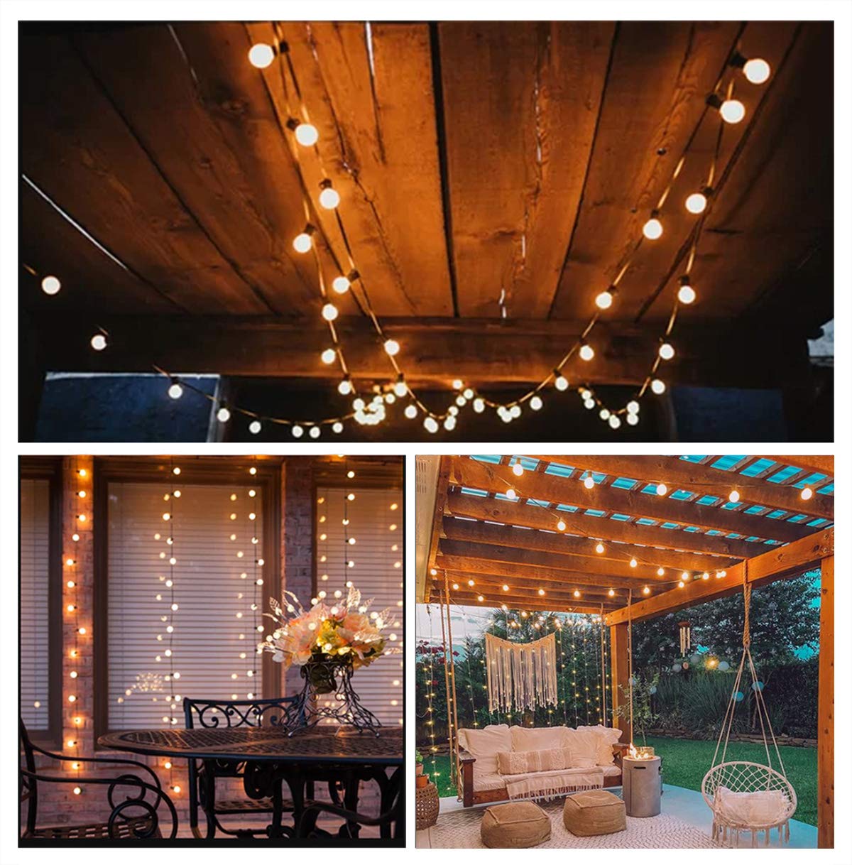 SUNSGNE 25Ft Outdoor Waterproof Connectable String Lights with 27 Frosted White G40 Globe Bulbs - Black Wire, 5 Watt - Perfect for Backyard, Porch, Balcony, Party & Christmas Decorations | Ideal for Patio Lighting, Garden Decor, and Holiday Events
