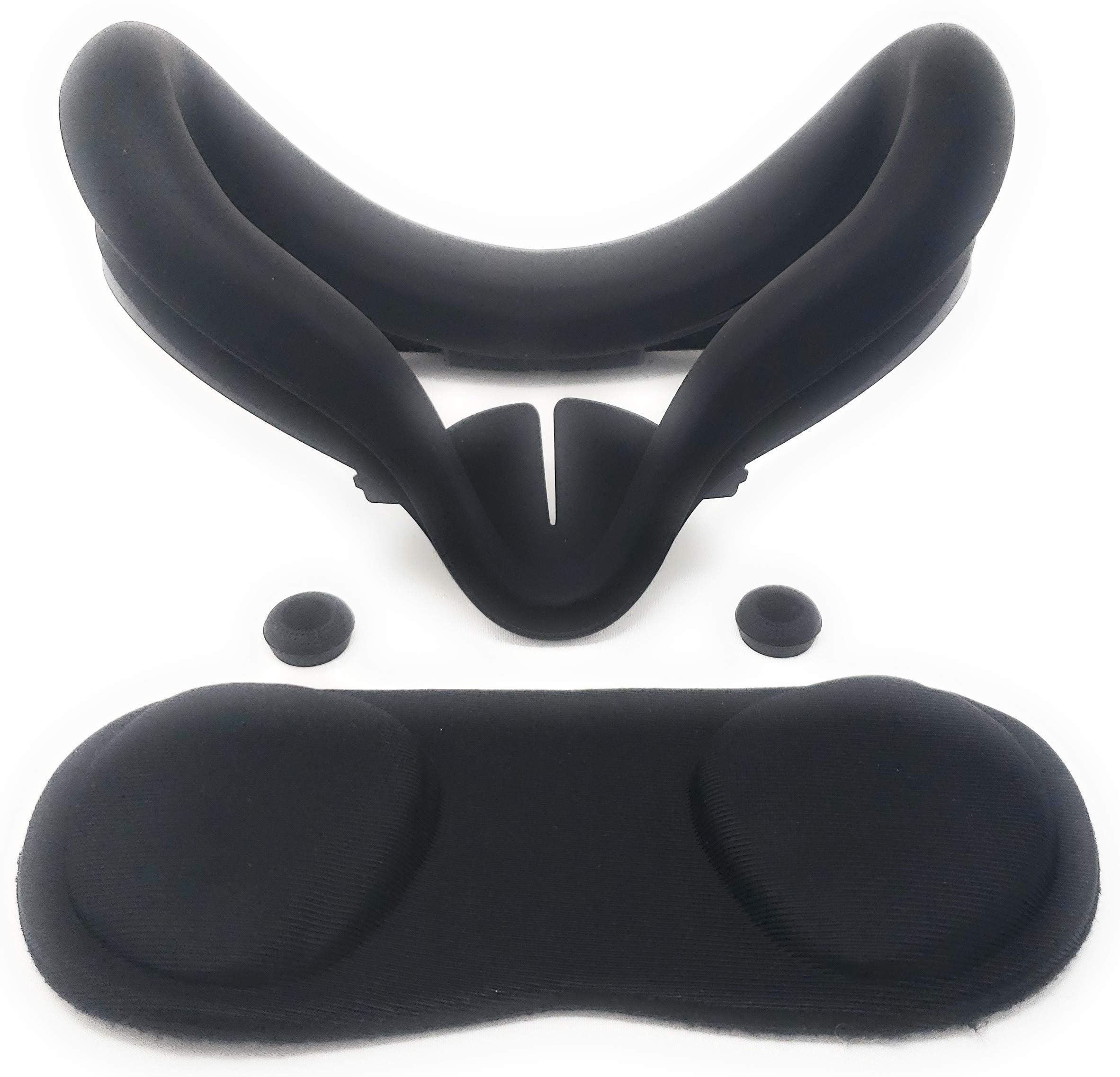 Oculus Quest 2 Accessories Set - Premium Silicone Face Cushion Cover, Anti-Scratch Lens Protector, Comfortable Thumbstick Grips for VR Headset (Black) | Perfect for Gaming, VR Fitness & Immersive Virtual Reality Experiences