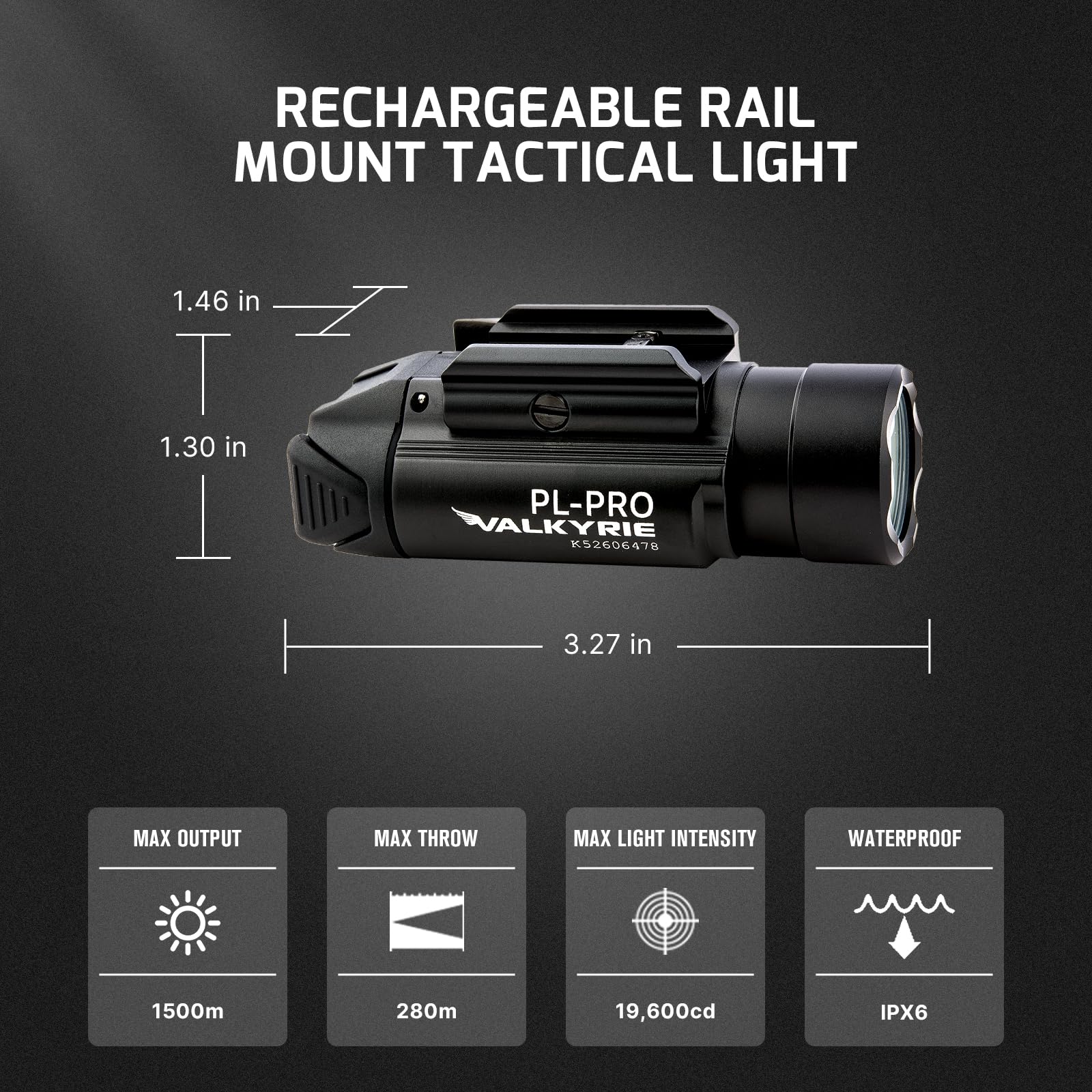 OLIGHT PL-Pro Valkyrie 1500 Lumens Rechargeable Tactical Flashlight with Strobe - Weapon Light for Pistol Rail Mount | Home Defense, Hunting & Tactical Use