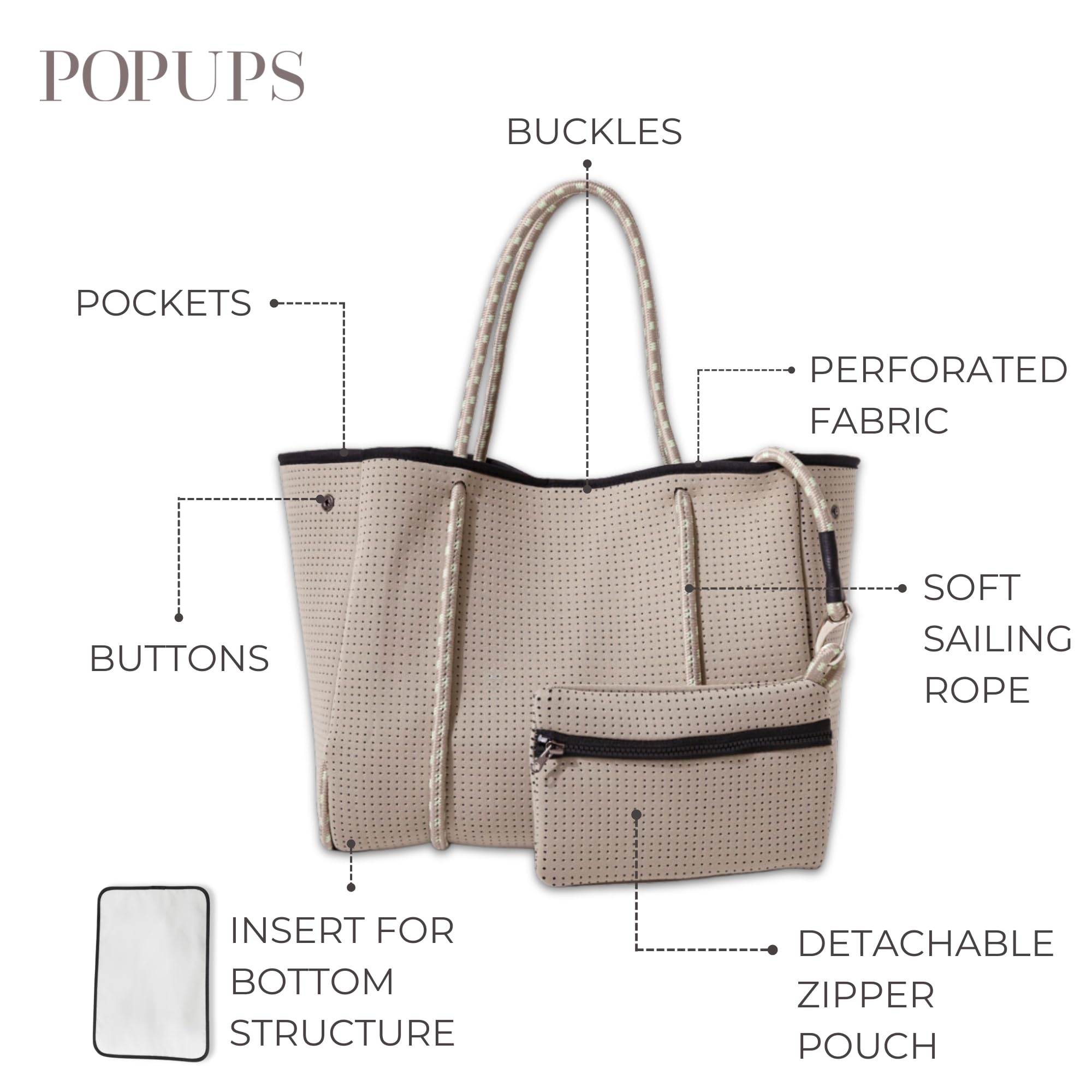 Stylish Large Neoprene Tote Bag for Women - Water-Resistant Designer Handbag with Multiple Pockets & Zipper Pouch - Perfect for Work, Travel, Gym, Beach & Everyday Use