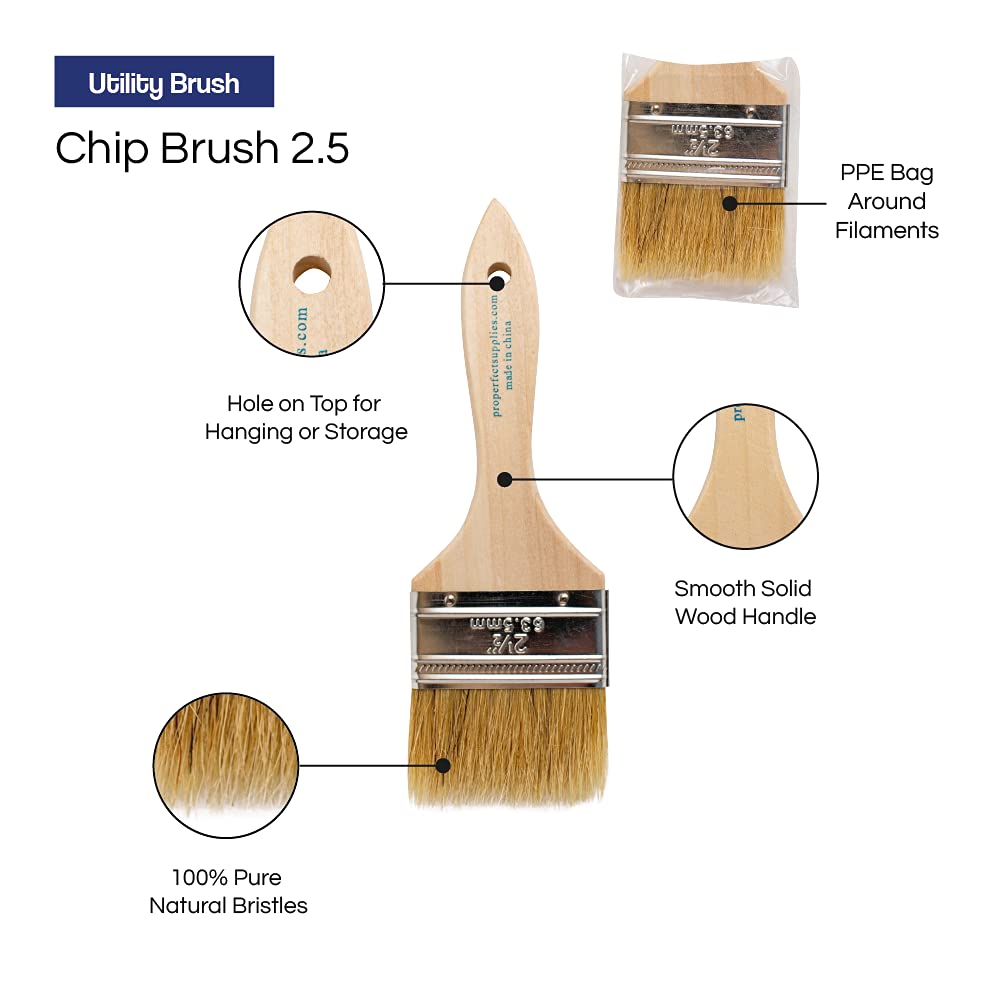 Professional Grade Chip Paint Brushes - 36 Pack of 2.5 Inch Light Brown Paint Brushes for DIY Projects, Home Renovation & Craft Painting - High Quality Artist & Decorator Tools