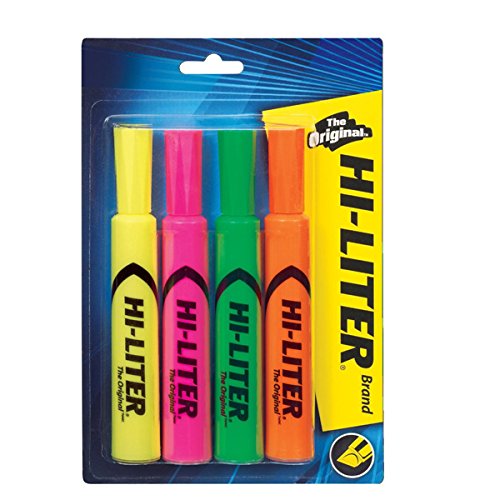 Avery 24063 Assorted Fluorescent Desk Style Highlighters - 4 Count Pack of Bright Colored Markers for Office, School & Study Note Taking