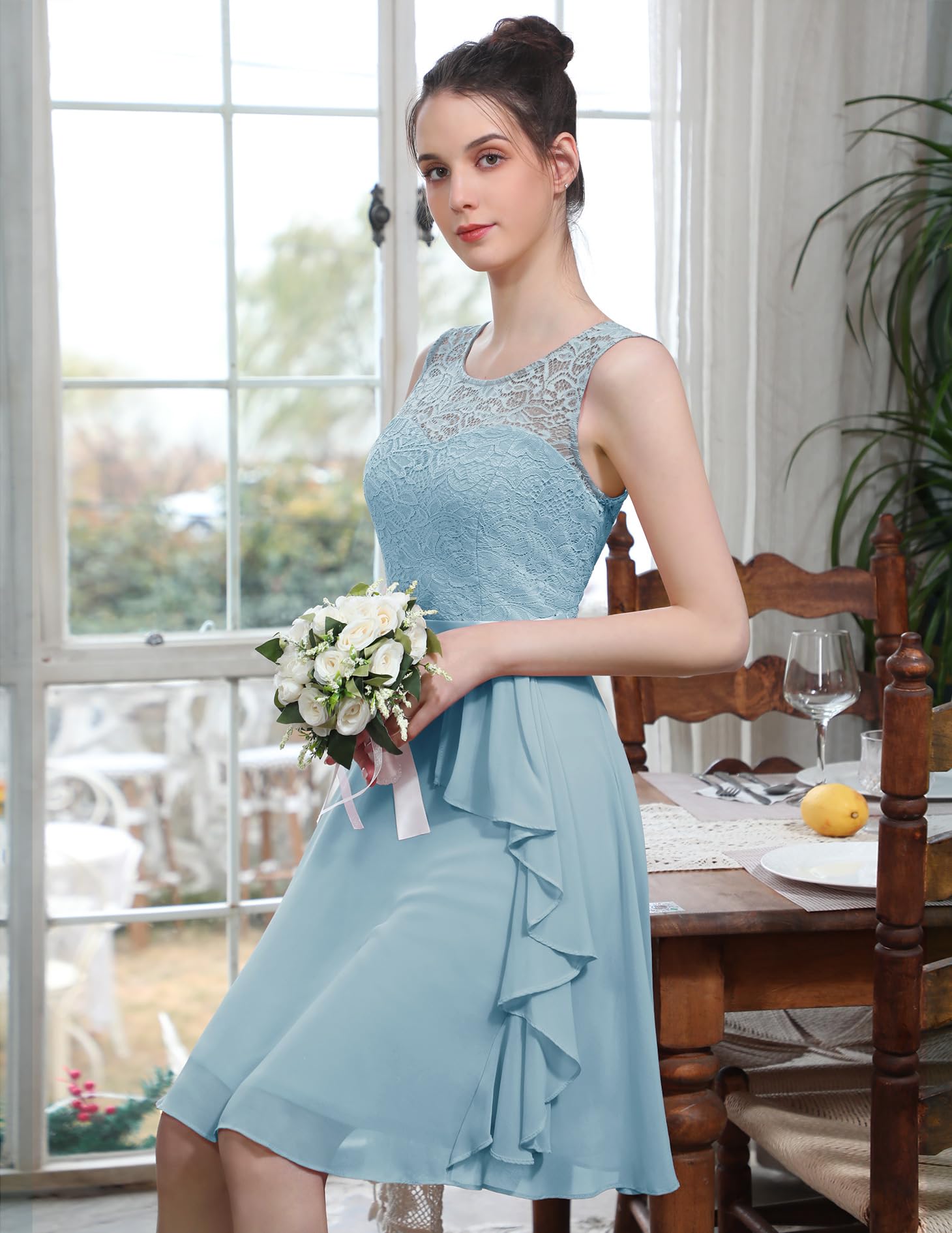 BeryLove Women's Cocktail Dress for Prom Wedding Guest Short Bridesmaid - Sleeveless Lace Formal Dress with Ruffle Hem | Perfect for Evening Parties, Cocktail Events & Special Occasions