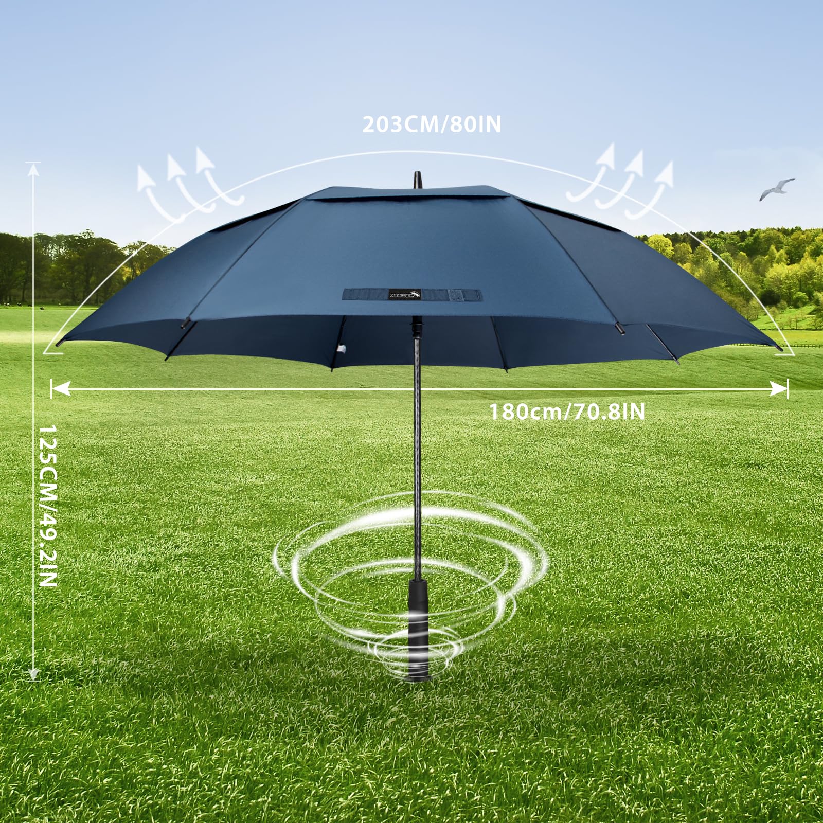 ZOMAKE 80 Inch Extra Large Windproof Golf Umbrella - Double Canopy Vented Design for Rain Protection, Manual Open Push Cart Umbrella for Men & Women | Perfect for Golfing, Outdoor Sports, Beach, and Everyday Use