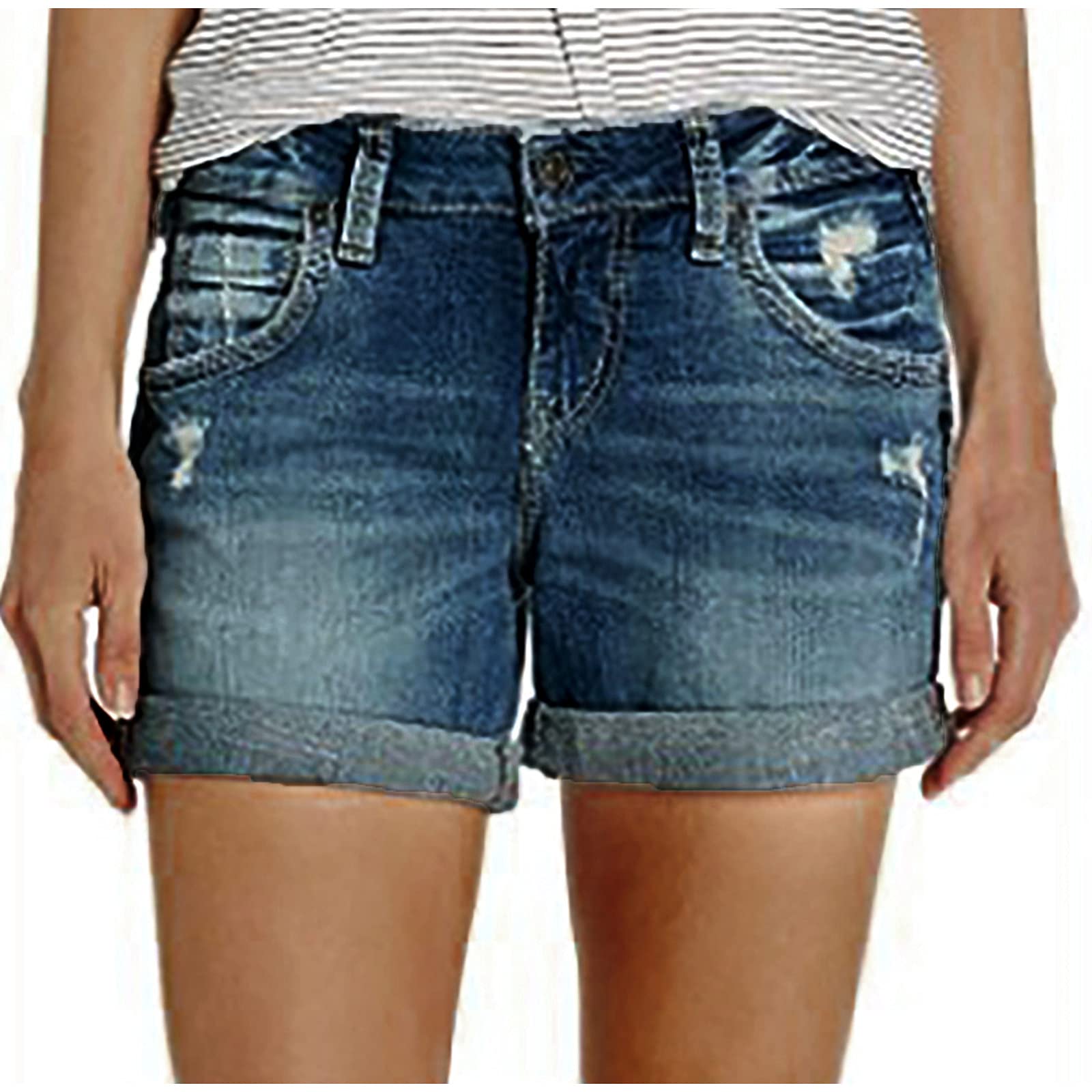 Ceimmol Women's High Waisted Ripped Denim Shorts - Stretchy Sexy Casual Distressed Jean Shorts with Rolled Hem | Perfect for Summer Outfits, Beach Vacations & Casual Street Style