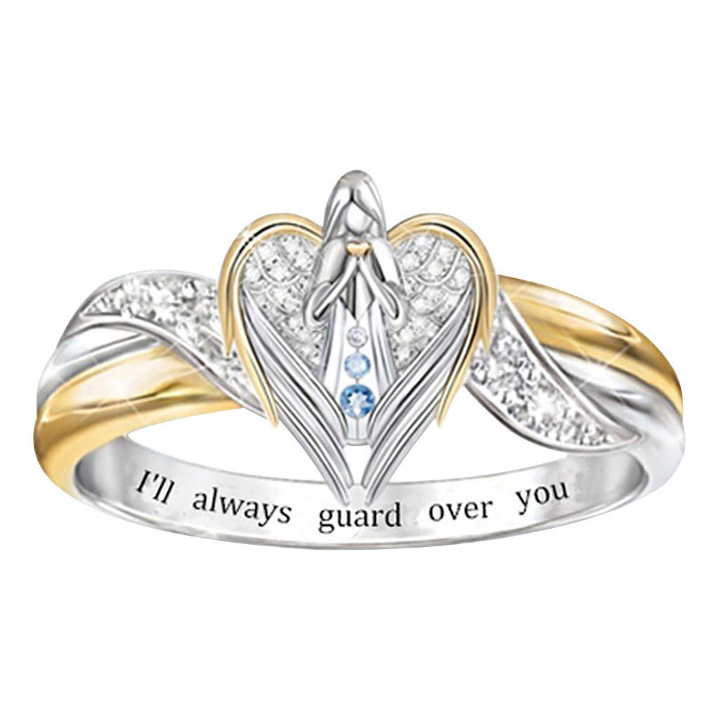 Lroxiy Angel Letter Zircon Engagement Ring - Wedding Band with Crystal Heart Design for Women, Christmas & Halloween Jewelry Gift (Perfect for Proposals, Anniversaries, Valentine's Day & Special Occasions)