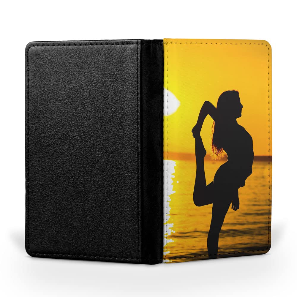 Healthy Fitness Yoga Girl Sunset Flip Wallet - Travel Passport ID Holder & Itinerary Organizer Cover - Perfect for Yoga, Gym, and Travel Accessories