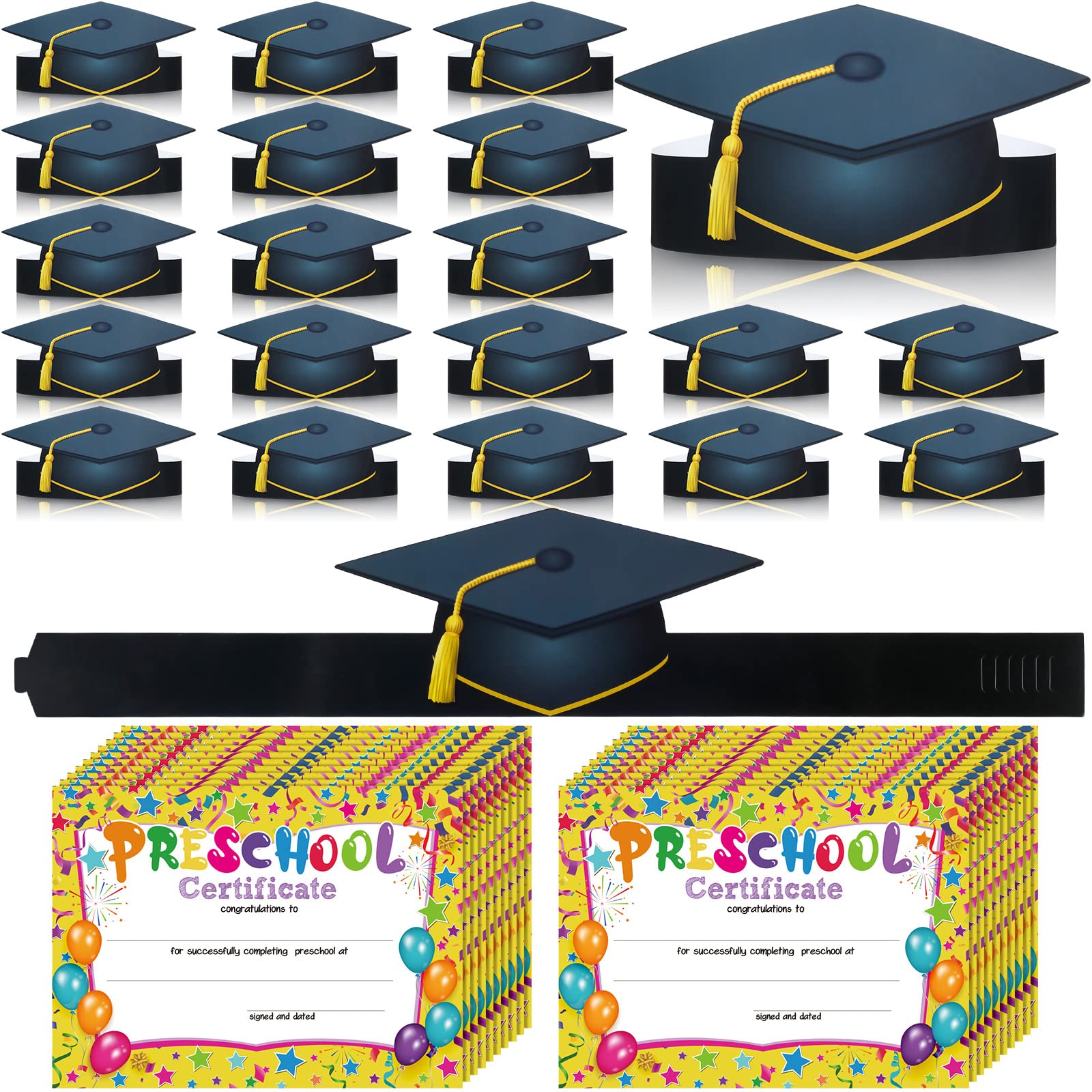 40-Piece Graduation Hat & Diploma Set - Preschool & Kindergarten Graduation Caps, Crowns & Certificates - Perfect for Classroom Supplies, Party Favors & End-of-Year Celebrations