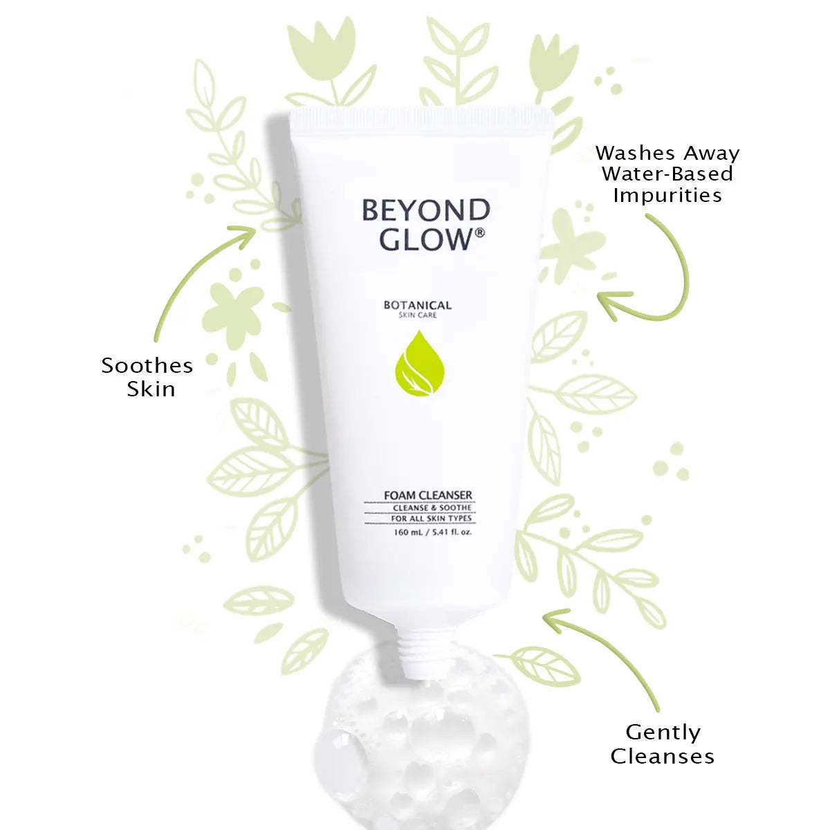 Beyond Glow Foam Cleanser 160ml - Gentle Facial Cleanser for All Skin Types | Deep Cleansing & Brightening | Perfect for Daily Skincare Routine & Travel