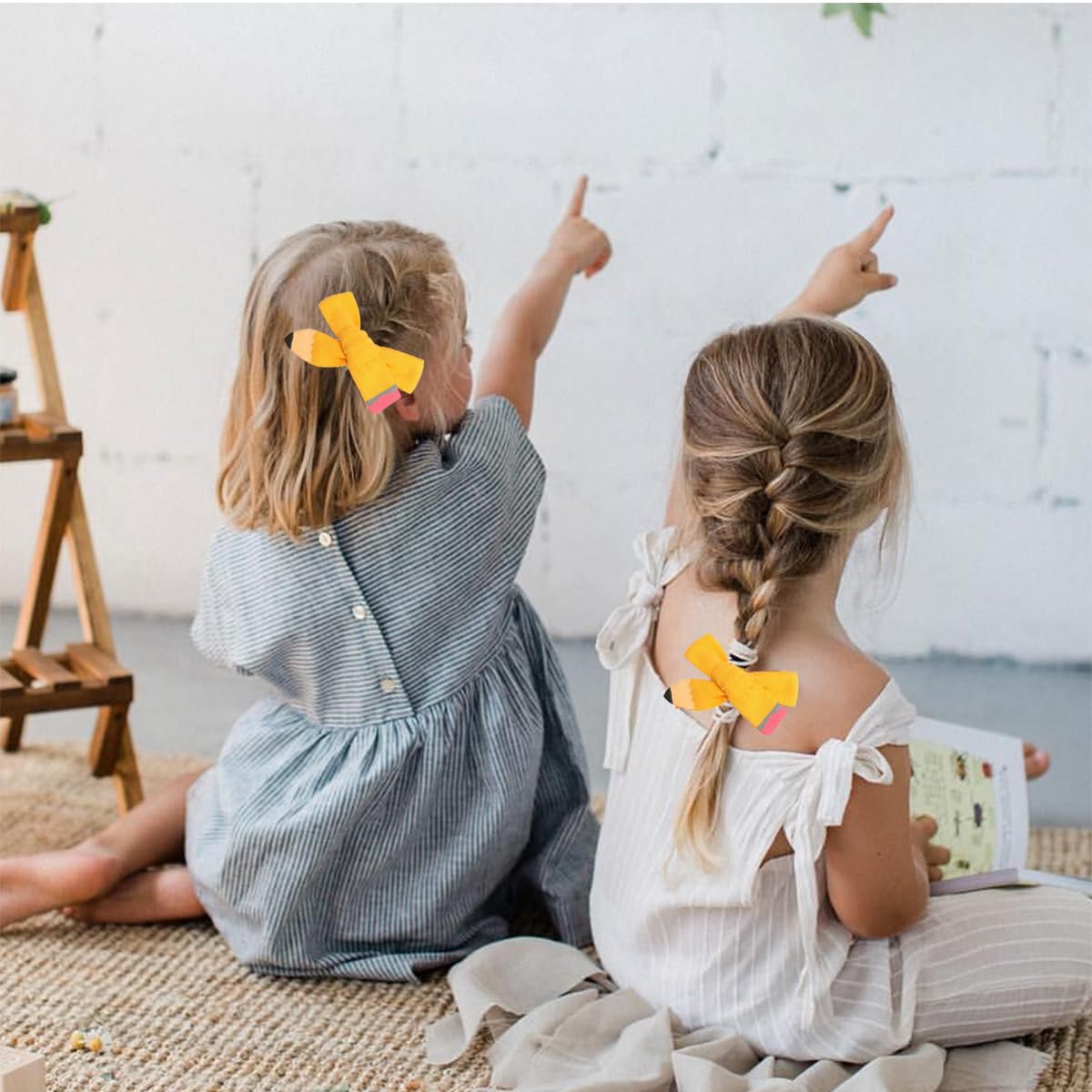 Hand Painted Yellow Pencil Hair Bows Clips for Girls - Cute School Hair Accessories for Kindergarten, 1st 2nd 3rd 4th 5th Grade Students - Perfect for First Day of School, Class Photos & Special Occasions