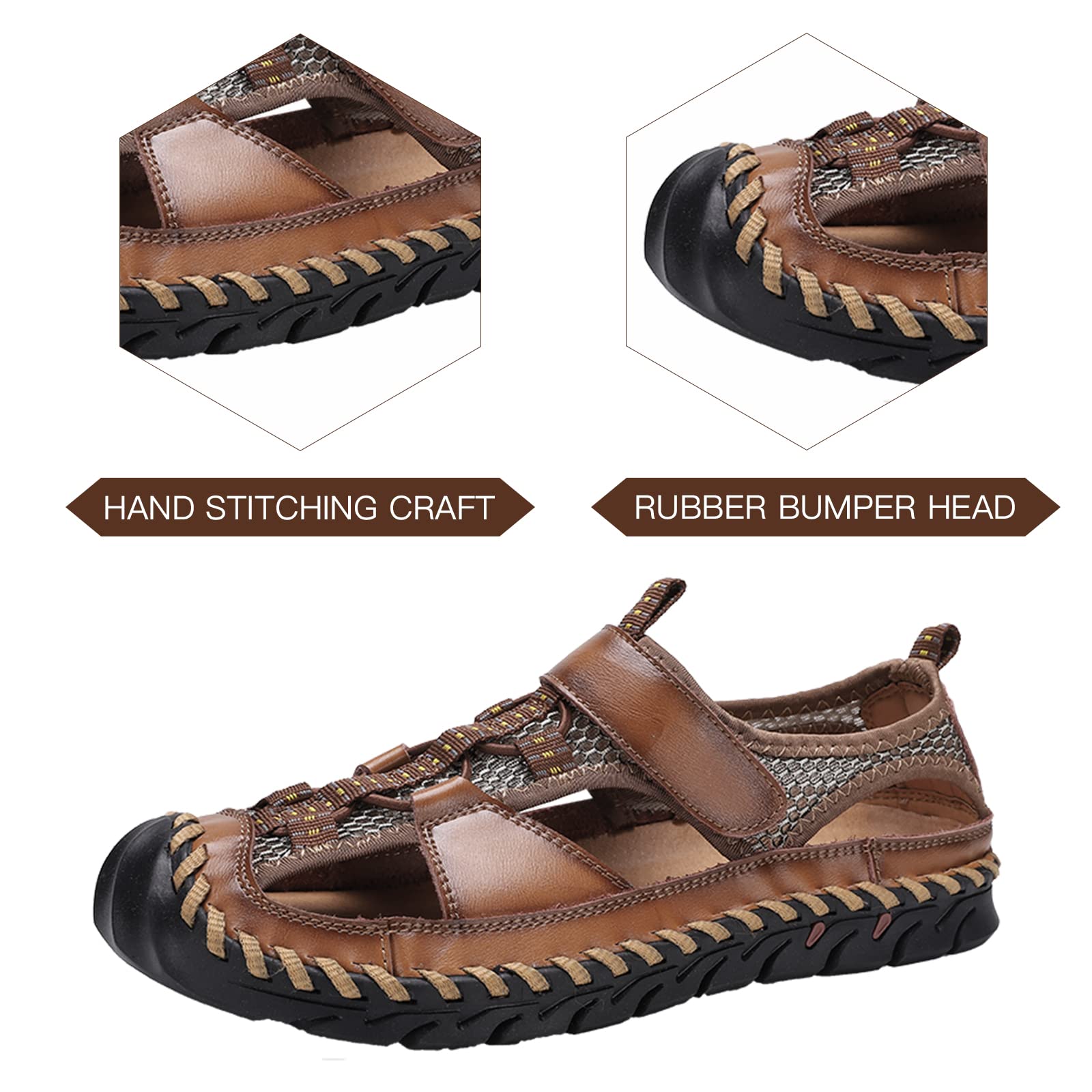 **Men's Leather Fisherman Sandals - Breathable Closed Toe Water Shoes for Summer, Non-Slip Hiking & Beach Walking - Handmade Comfortable Outdoor Slides for Travel, Camping & Casual Wear**