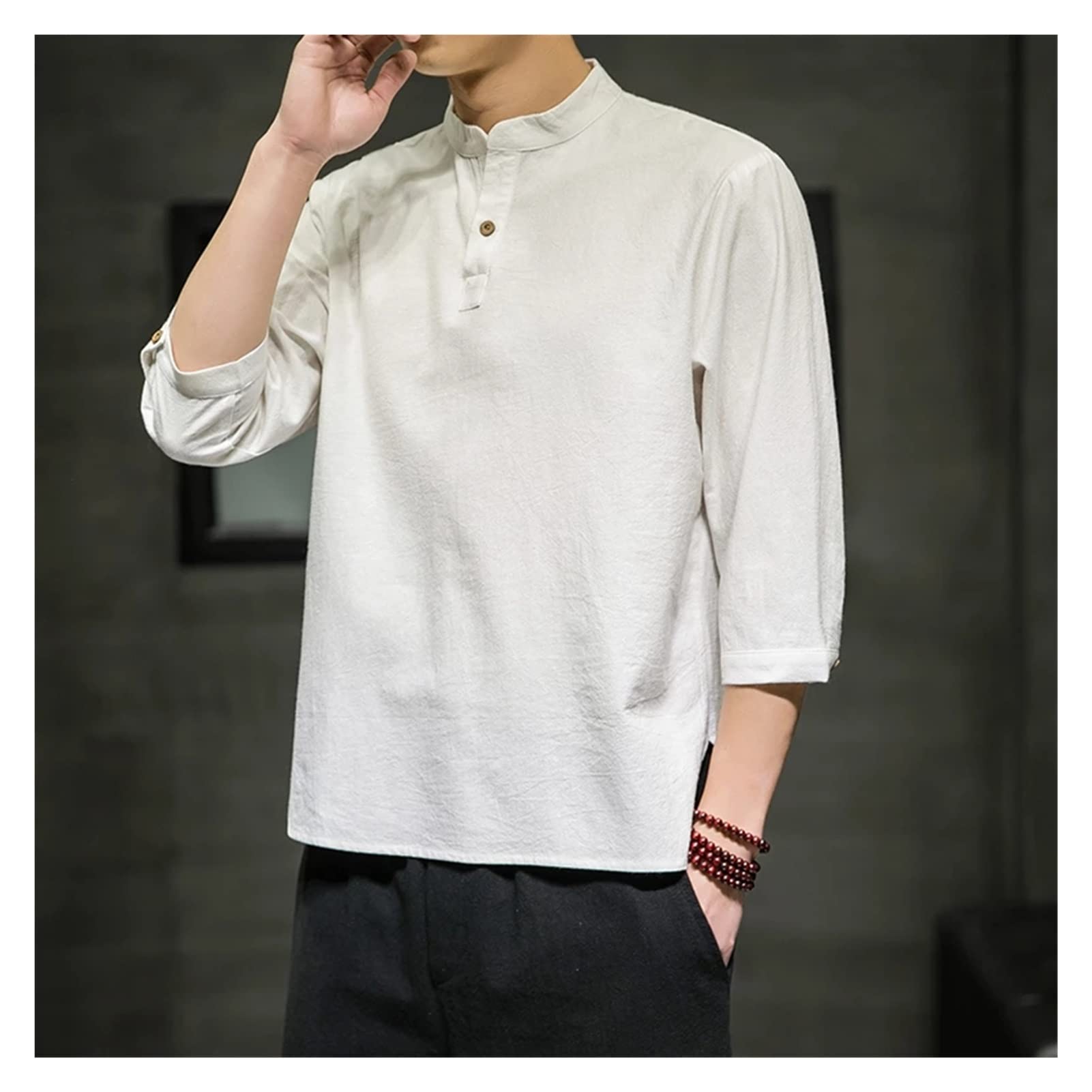 MMLLZEL Summer Three Quarter Sleeve T-Shirt for Men - Harajuku Style Stand Collar Casual Top - Plus Size XXXL (Color A) - Perfect for Streetwear, Daily Outfits & Summer Fashion