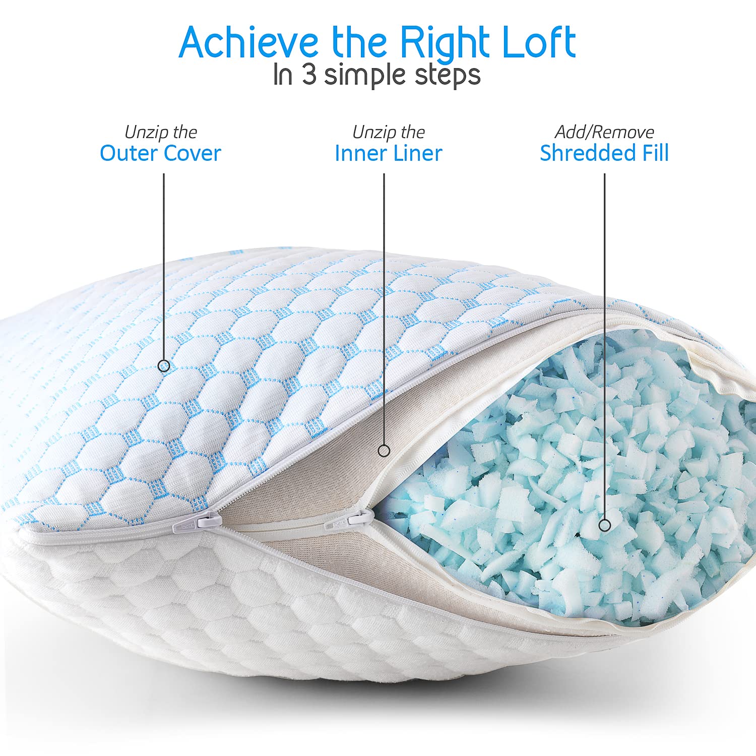 Nestl Cooling Body Pillows - Shredded Memory Foam & Gel Infused for Nighttime Comfort, Adjustable 20x54 Inch Breathable Bed Pillow (2-Pack) with Washable Cover - Perfect for Side Sleepers, Pregnancy Support & Hot Sleepers