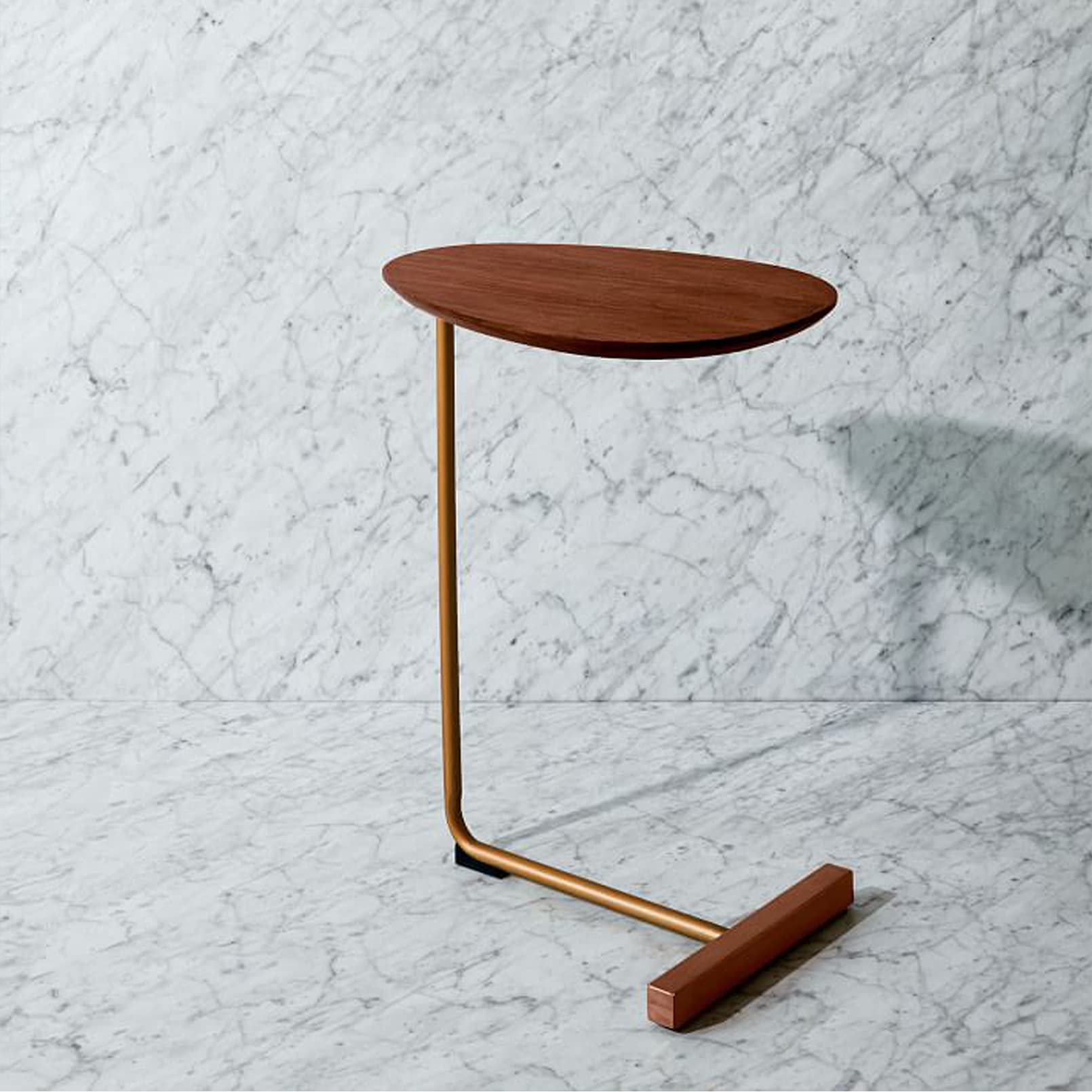 Modern Round C-Shaped Side Table - 24 Inch Small Narrow End Table for Bed, Sofa & Living Room - Wood & Metal Coffee Snack TV Tray - Brown - Perfect for Bedroom, Lounge & Movie Nights