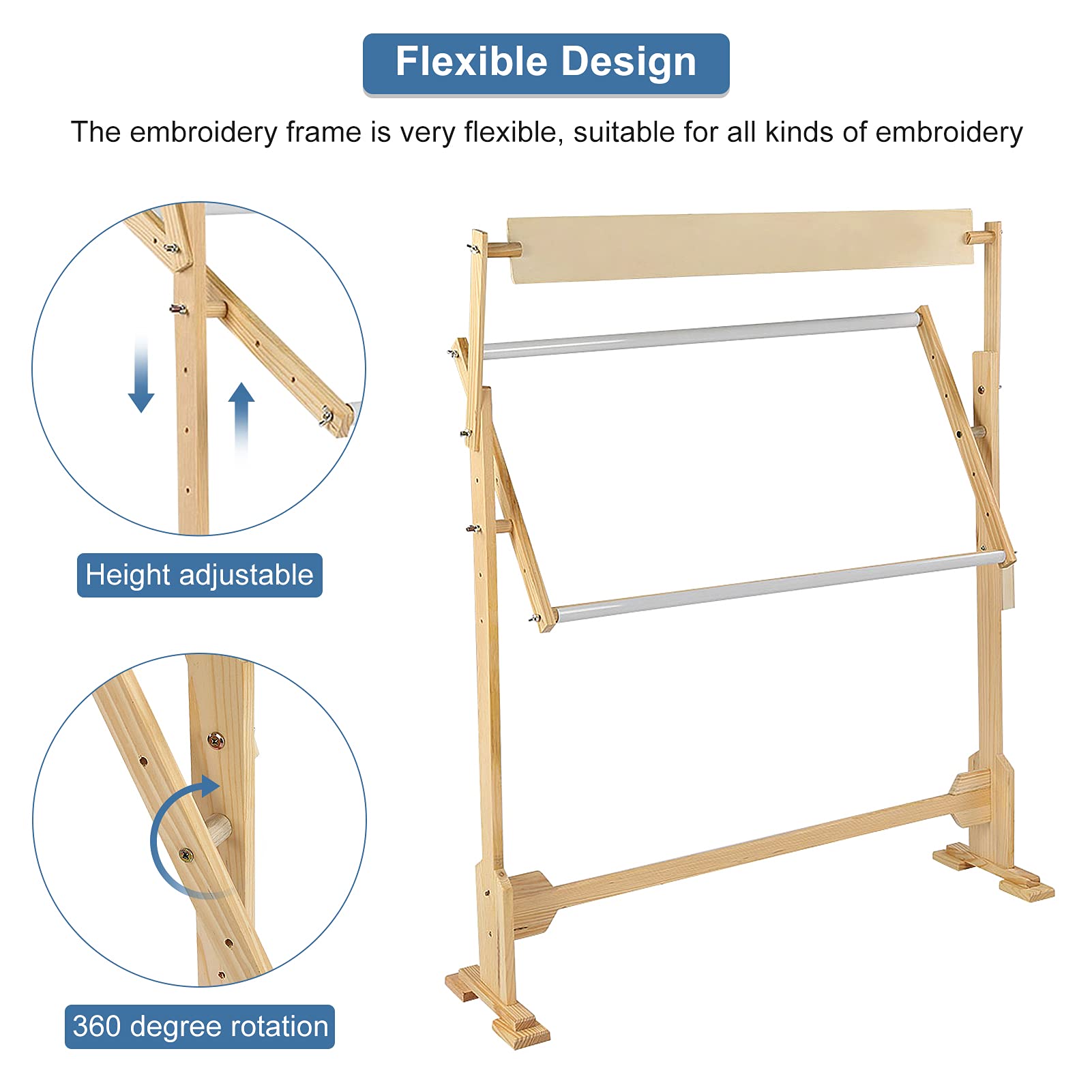 Adjustable Wooden Embroidery Stand - 360° Rotating Cross Stitch Floor Stand with Scroll Frame | Needlework Holder for Lap Table Craft & Sewing Projects | Perfect for Home Decor, DIY Gifts & Professional Embroidery Work