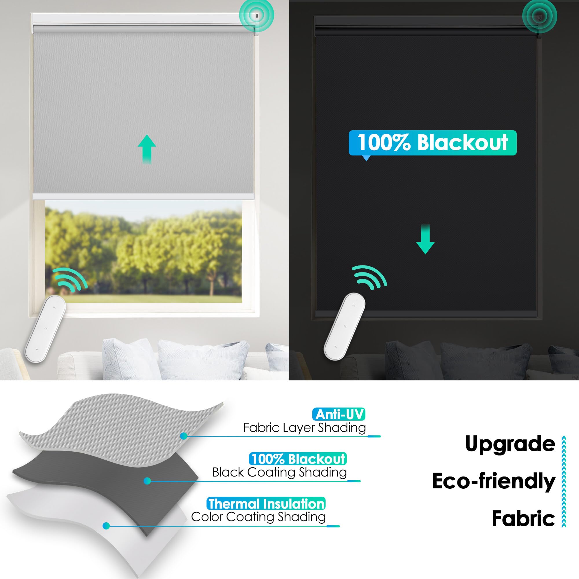 Allesin Motorized Roller Blinds with Remote Control - Smart Blackout Shades for Windows, Battery Powered Electric Window Blinds, Grey (31x72 inches) - Perfect for Bedrooms, Living Rooms & Home Automation