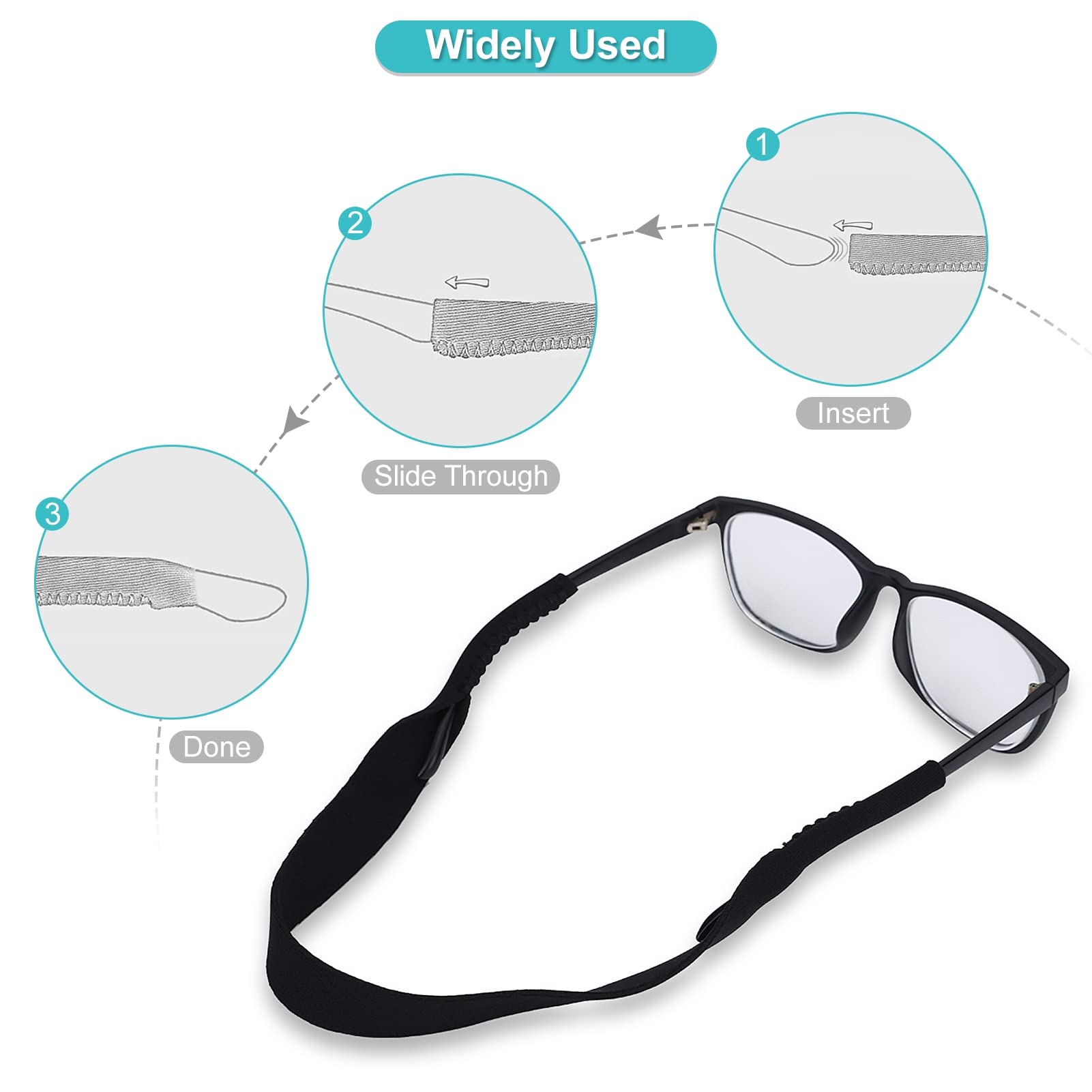 5-Pack Neoprene Glasses Straps - Anti-Slip Sports Eyewear Holder for Reading & Active Lifestyles - Perfect for Running, Hiking, Swimming and Outdoor Activities
