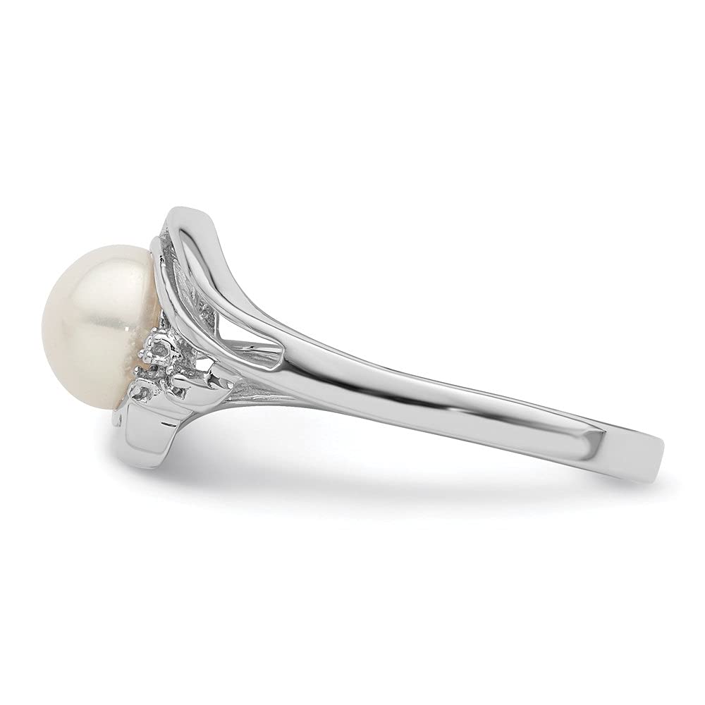 Diamond2Deal 925 Sterling Silver Button Pearl & 0.01ct Diamond Ring for Women - Elegant Bridal, Anniversary, or Gift Jewelry for Special Occasions