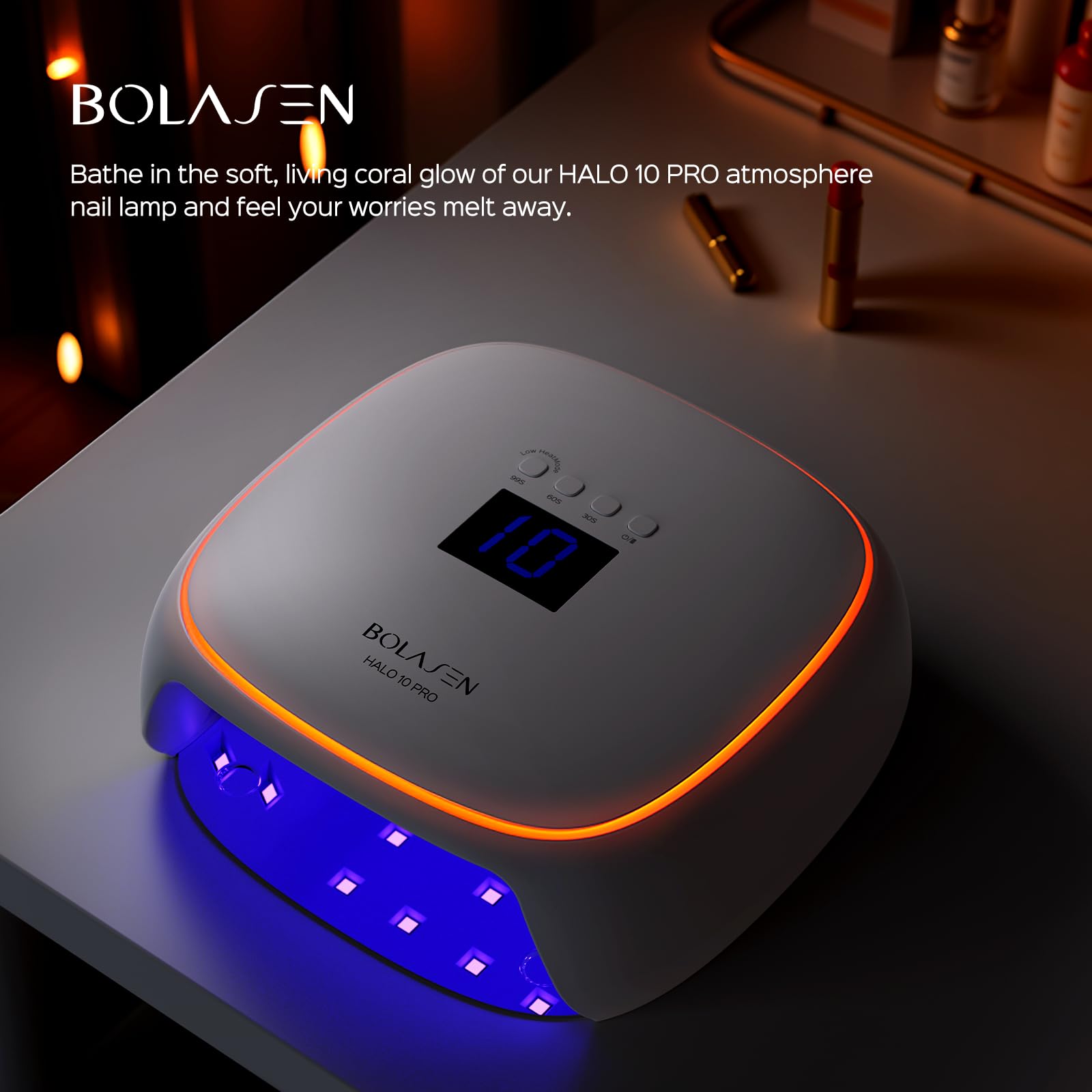 BOLASEN 60W Cordless Rechargeable UV LED Nail Lamp - Wireless Gel Nail Light with Ceramic Technology & Metal Base, Portable LED Nail Dryer with Atmosphere Light for Professional Manicures - Perfect for Home, Salon & Travel Nail Care