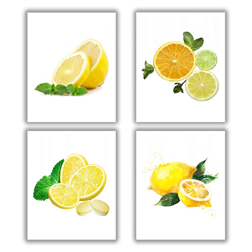 TANXM 4 Lemon Art Prints - Kitchen & Restaurant Wall Decor 8x10