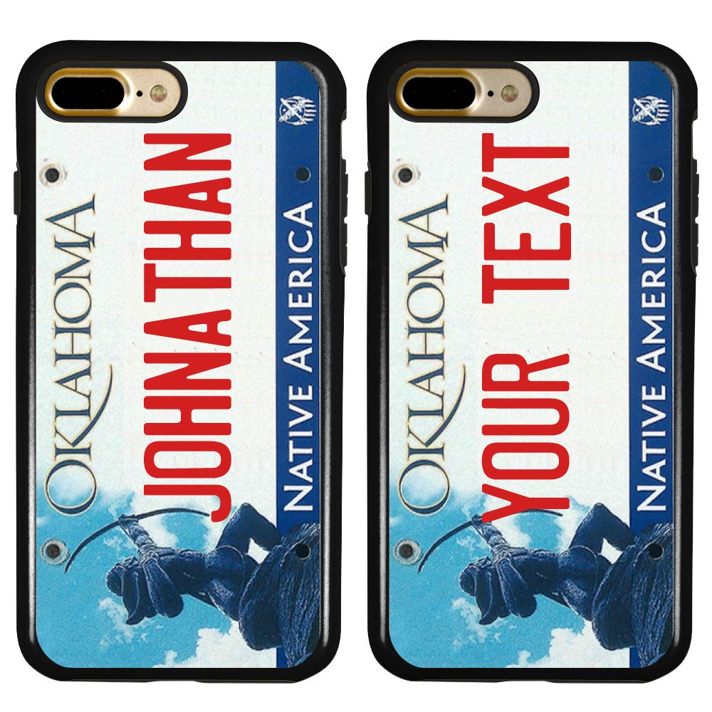 Custom Oklahoma License Plate Case for iPhone 7 Plus & 8 Plus - Personalized Protective Phone Cover with Guard Dog Design - Create Your Own Unique Plate (Black) | Perfect for OU Fans, Travel Enthusiasts & State Pride