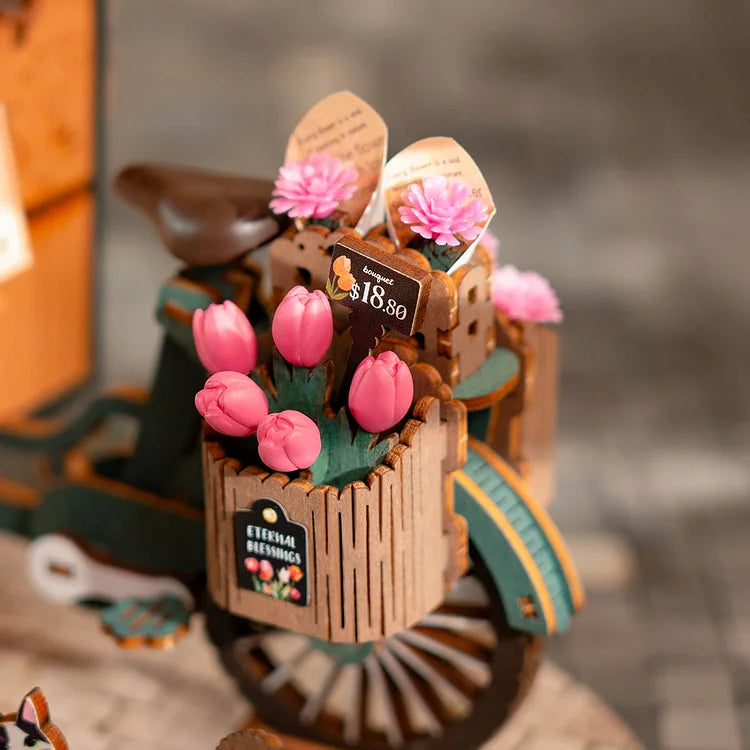 Rolife Blossom Cart 3D Wooden Puzzle Kit - DIY Flower Cart Model for Adults & Teens - Creative Home Decor & Gift Idea for Birthday, Christmas - Relaxing Craft Project for Stress Relief & Mindfulness